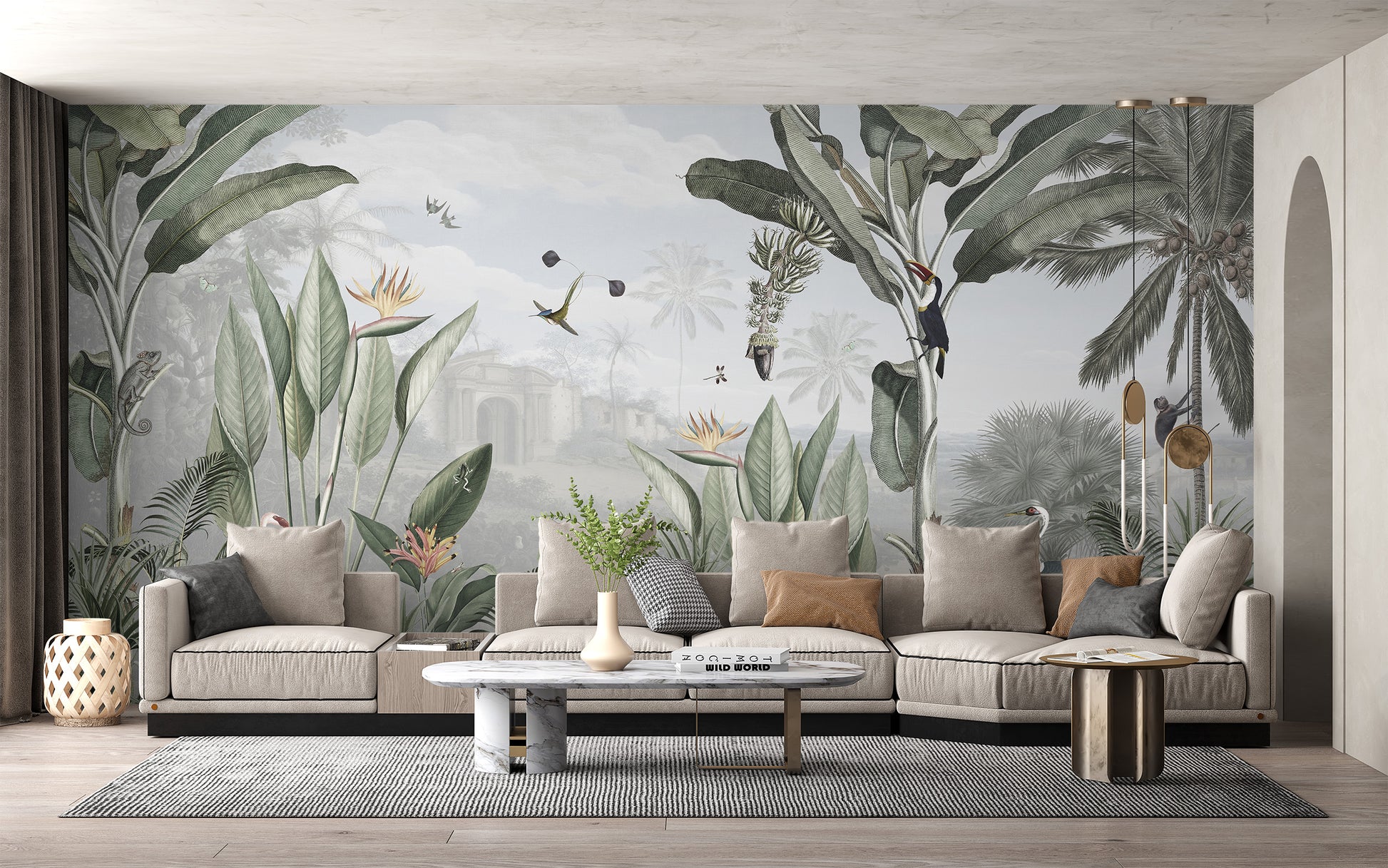 Panoramic mural showcasing the depth and beauty of a jungle scene
