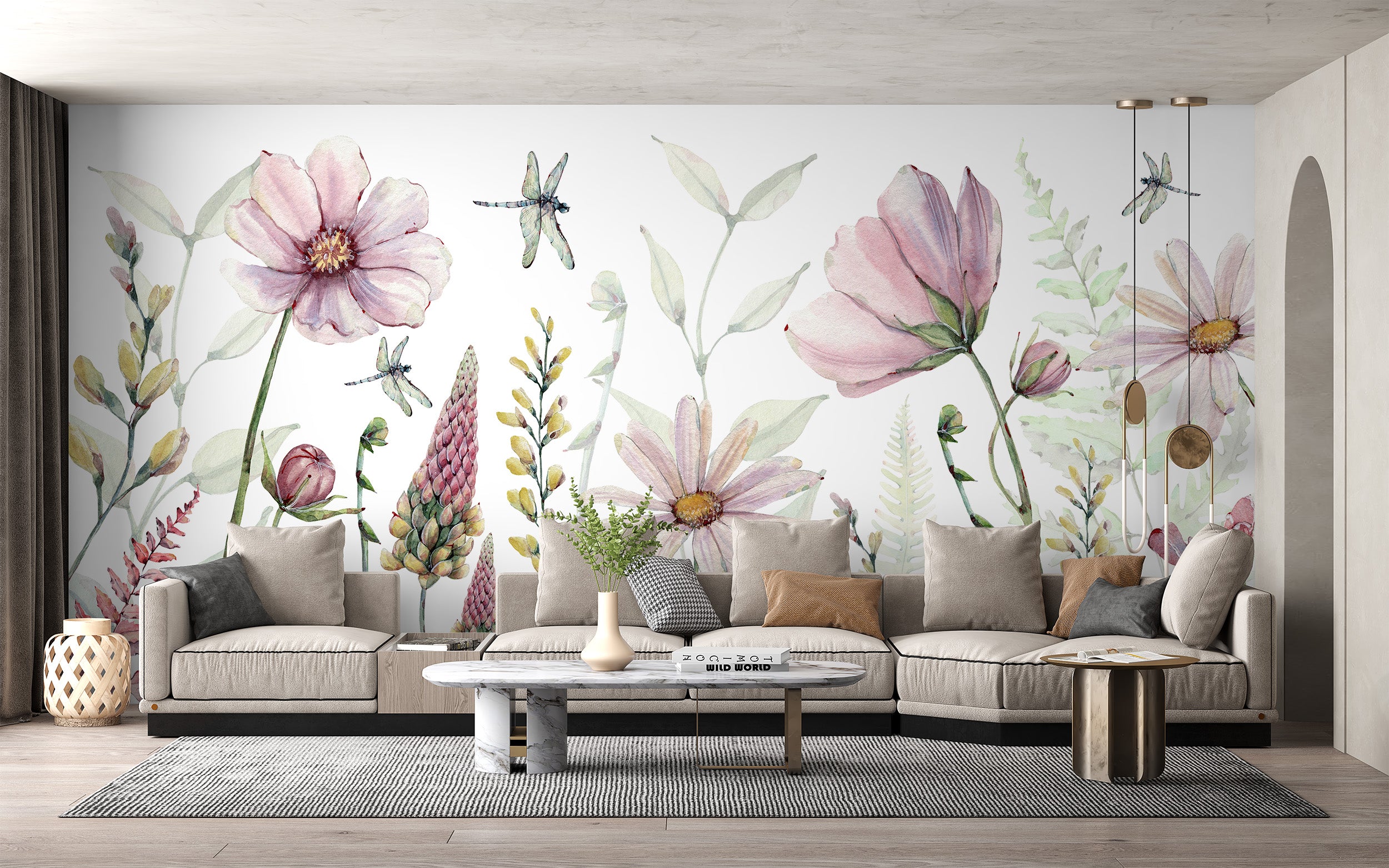 Watercolor floral design mural for elegant interiors.
