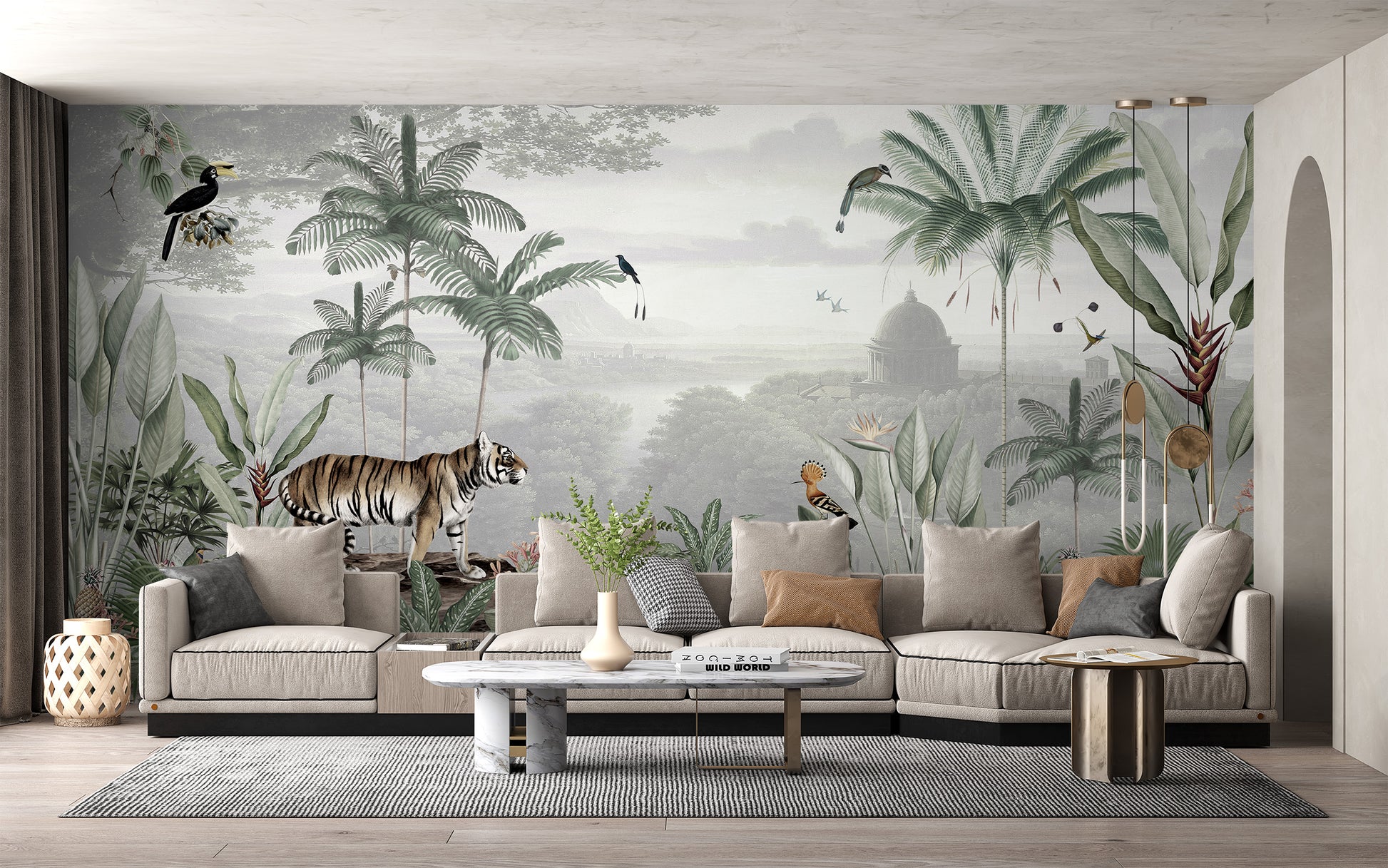 Majestic tiger mural perfect for jungle-inspired décor.
