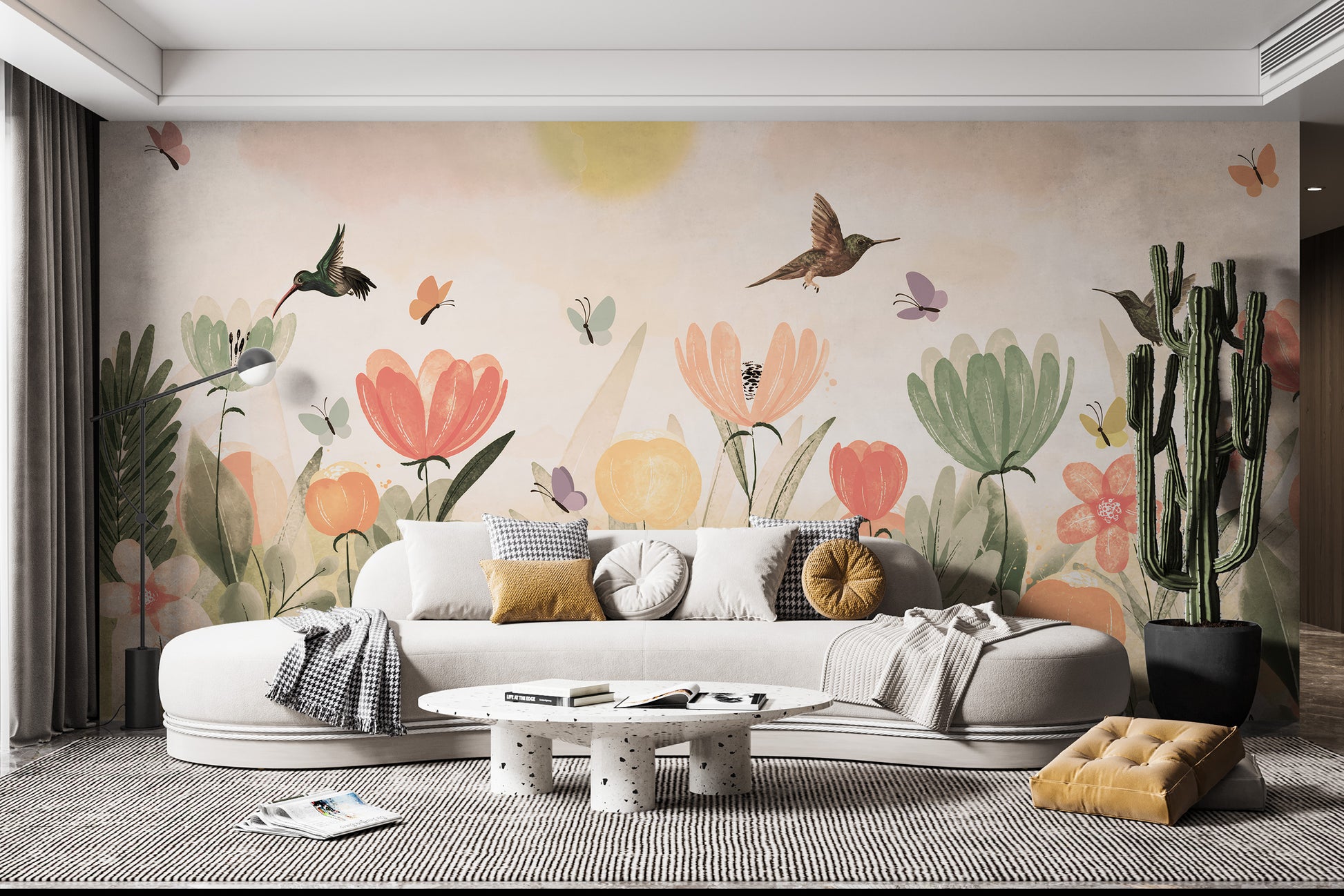 Artistic hummingbird haven mural for serene wall decor