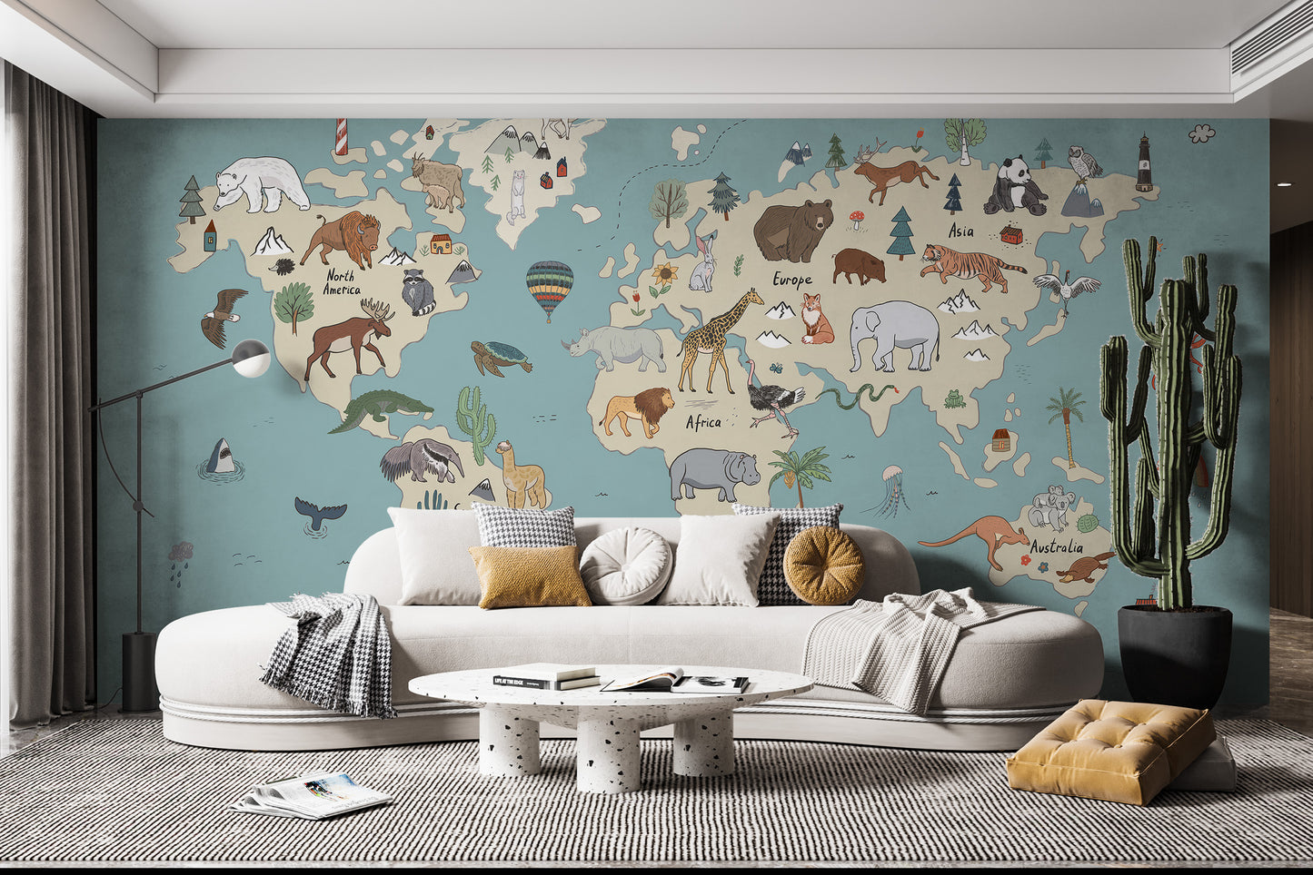 Nature-inspired global wildlife mural for dynamic wall decor