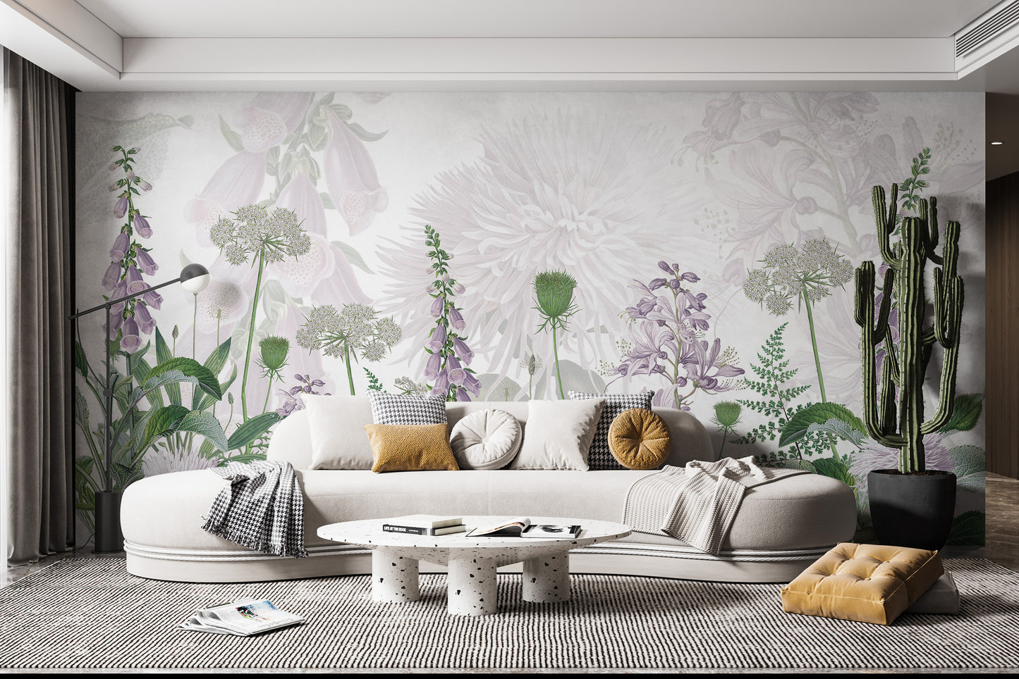 Elegant floral mural featuring foxglove arrangements.
