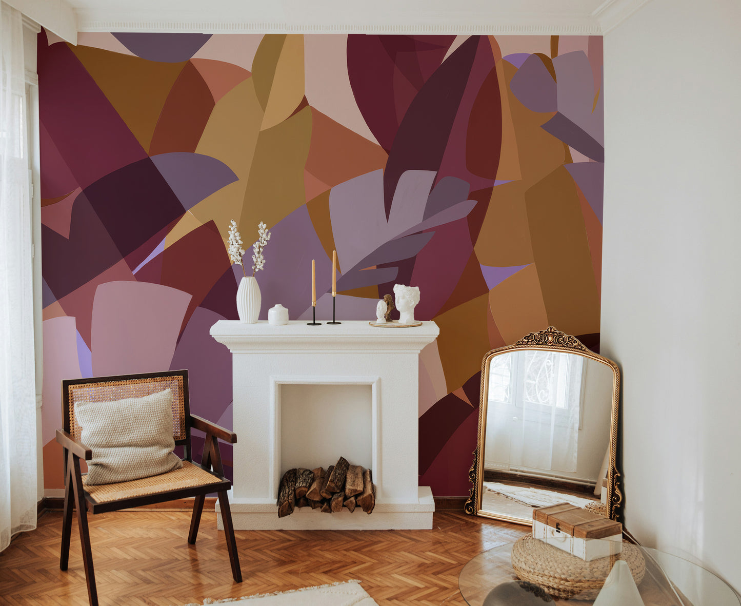 Colorful leaves peel-off wallpaper for artistic interiors