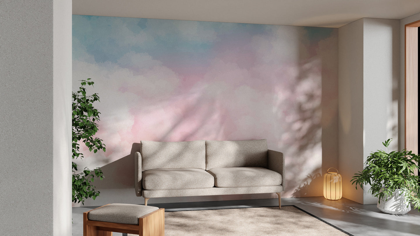 Removable pink clouds mural wallpaper for rooms