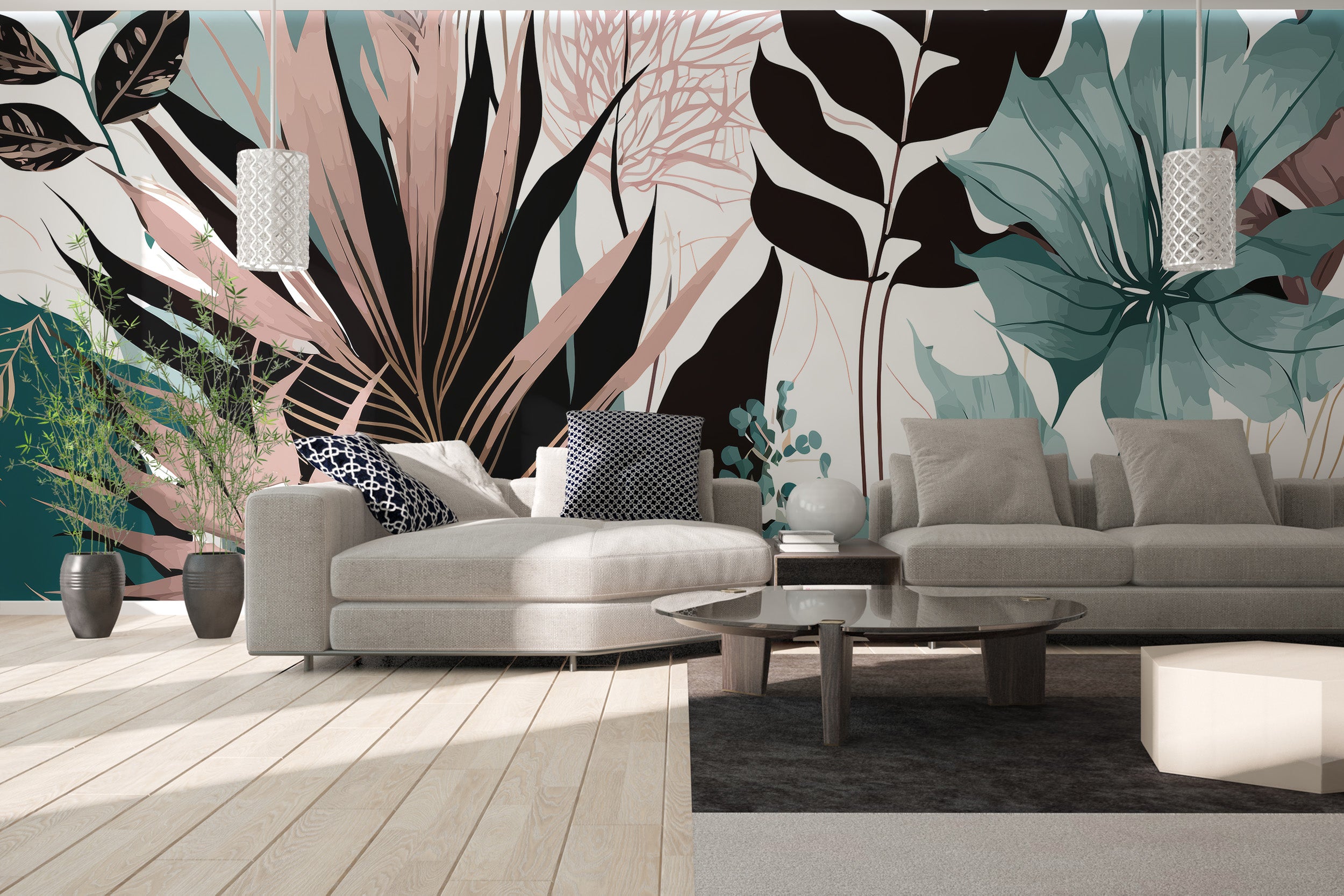 Tropical elegance mural for serene and stylish home spaces