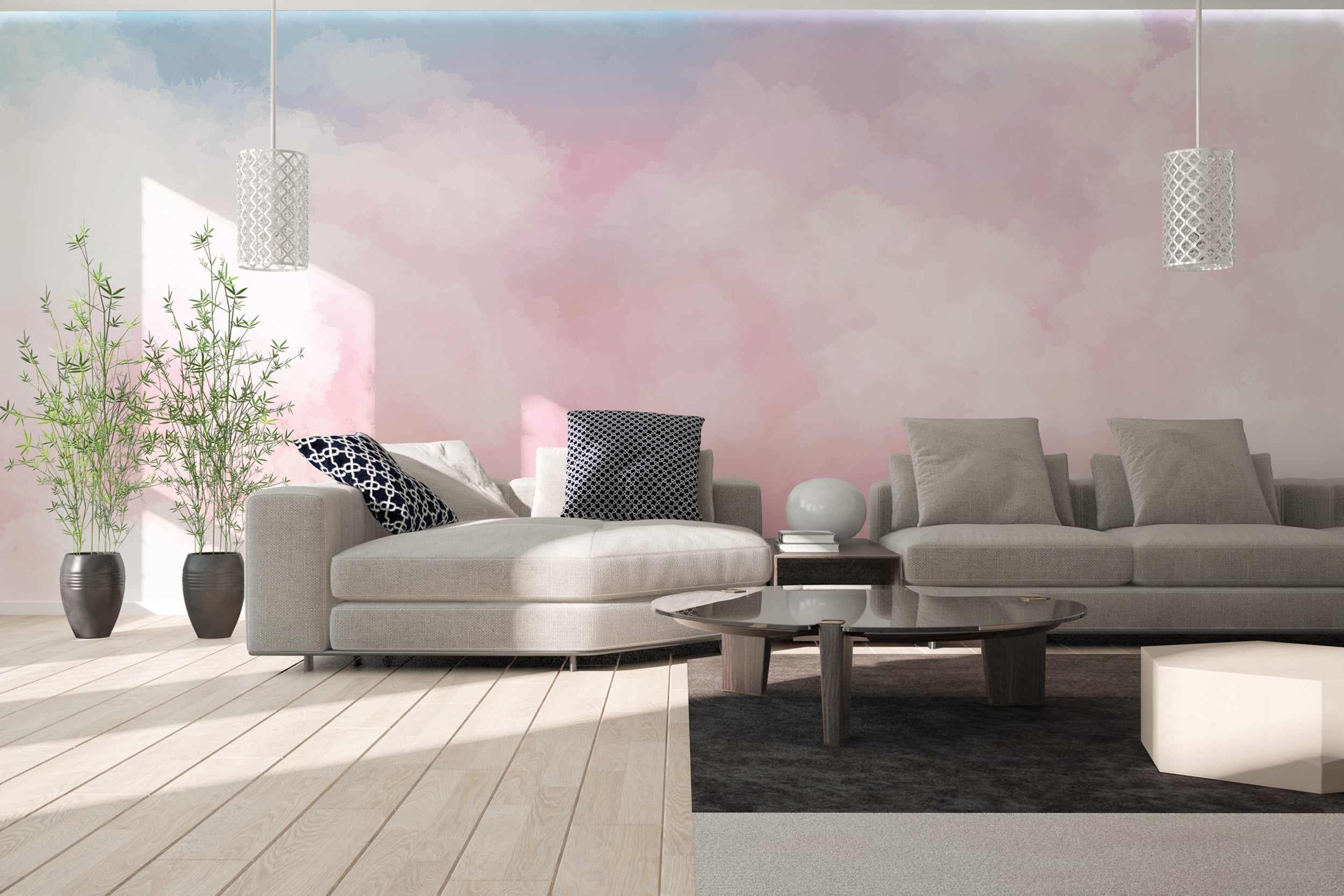 Peel and stick pink clouds wallpaper for walls