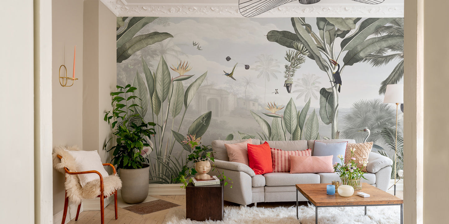 Unique mural featuring a mystical and exotic jungle panorama