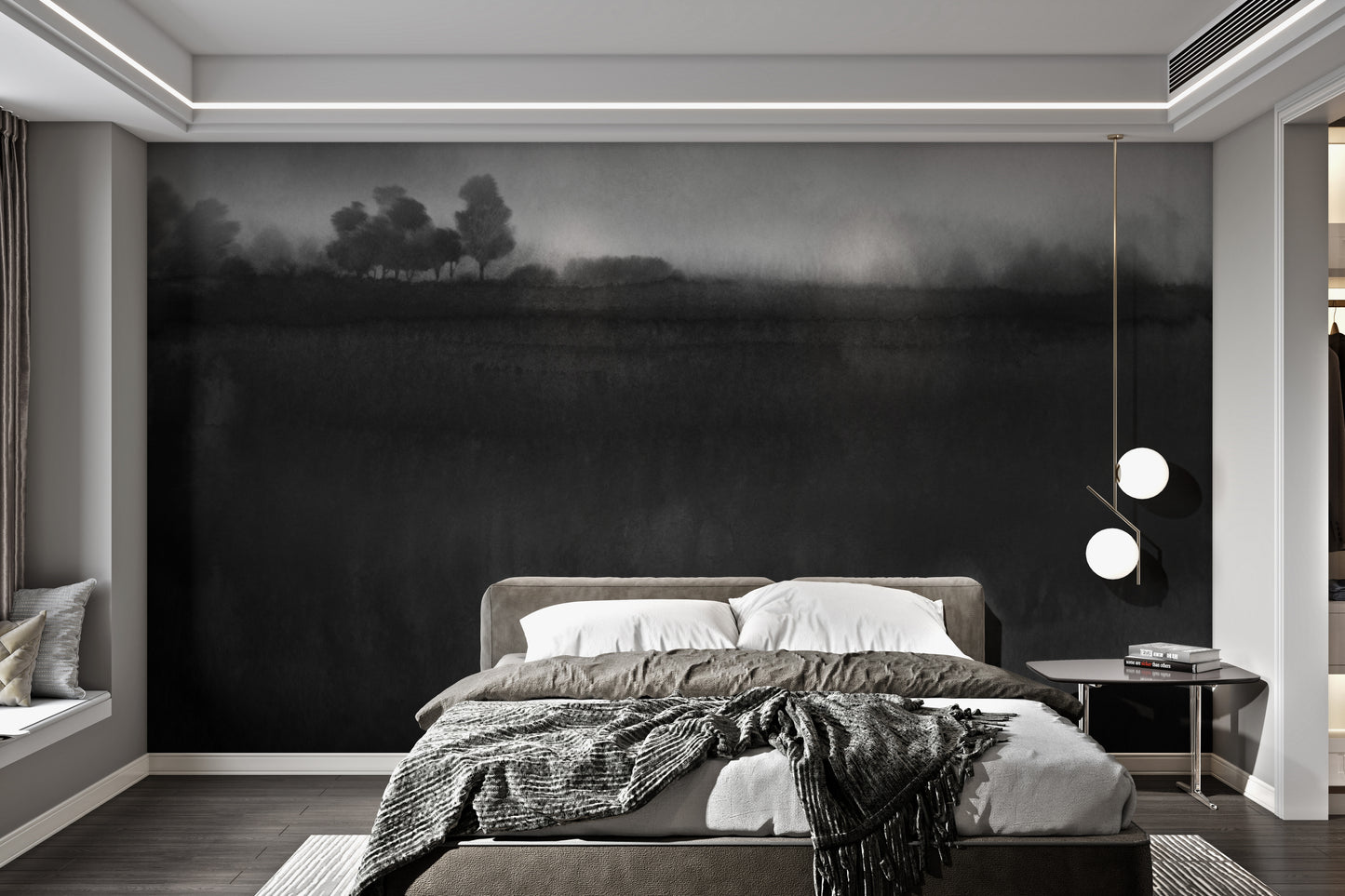 Wall mural with artistic misty tones and monochrome scenery