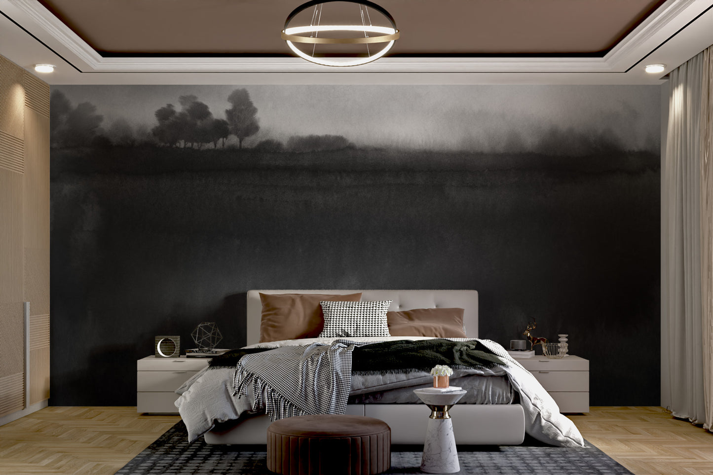 Modern wall decor with a misty monochrome landscape theme