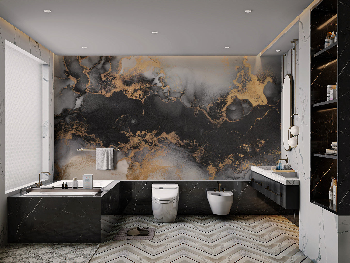 Wall decor with a stunning golden marble ink effect