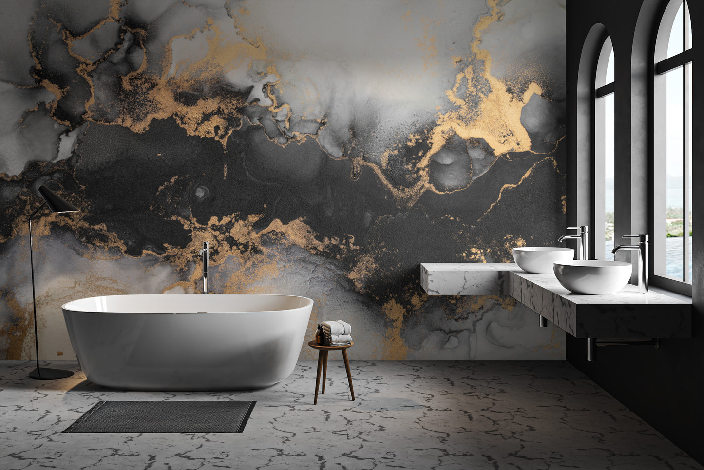 Golden marble ink wall mural for a sophisticated touch