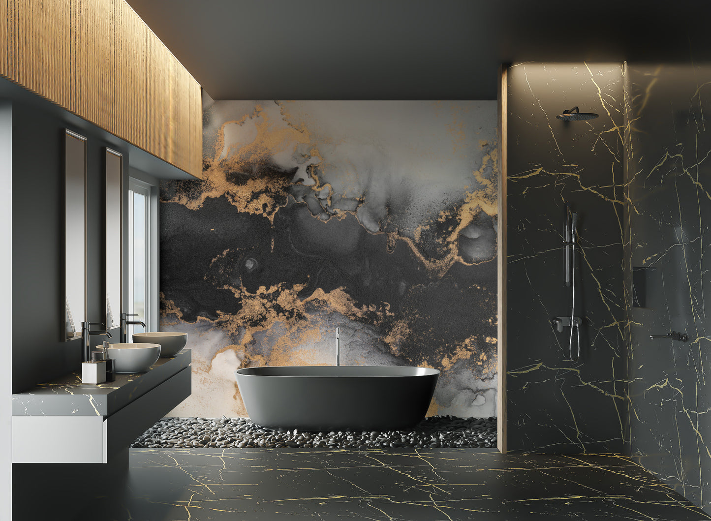 Luxurious golden marble ink design for modern interiors