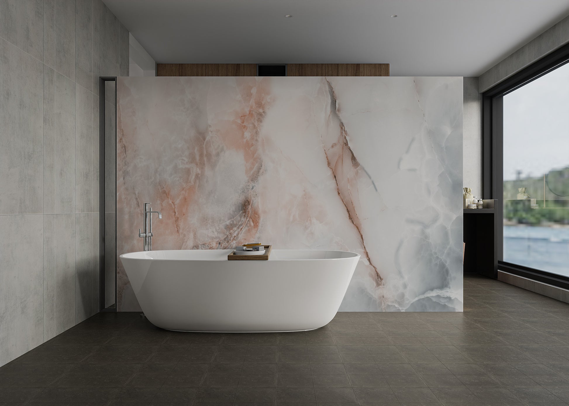 Sophisticated mural showcasing polished onyx marble details