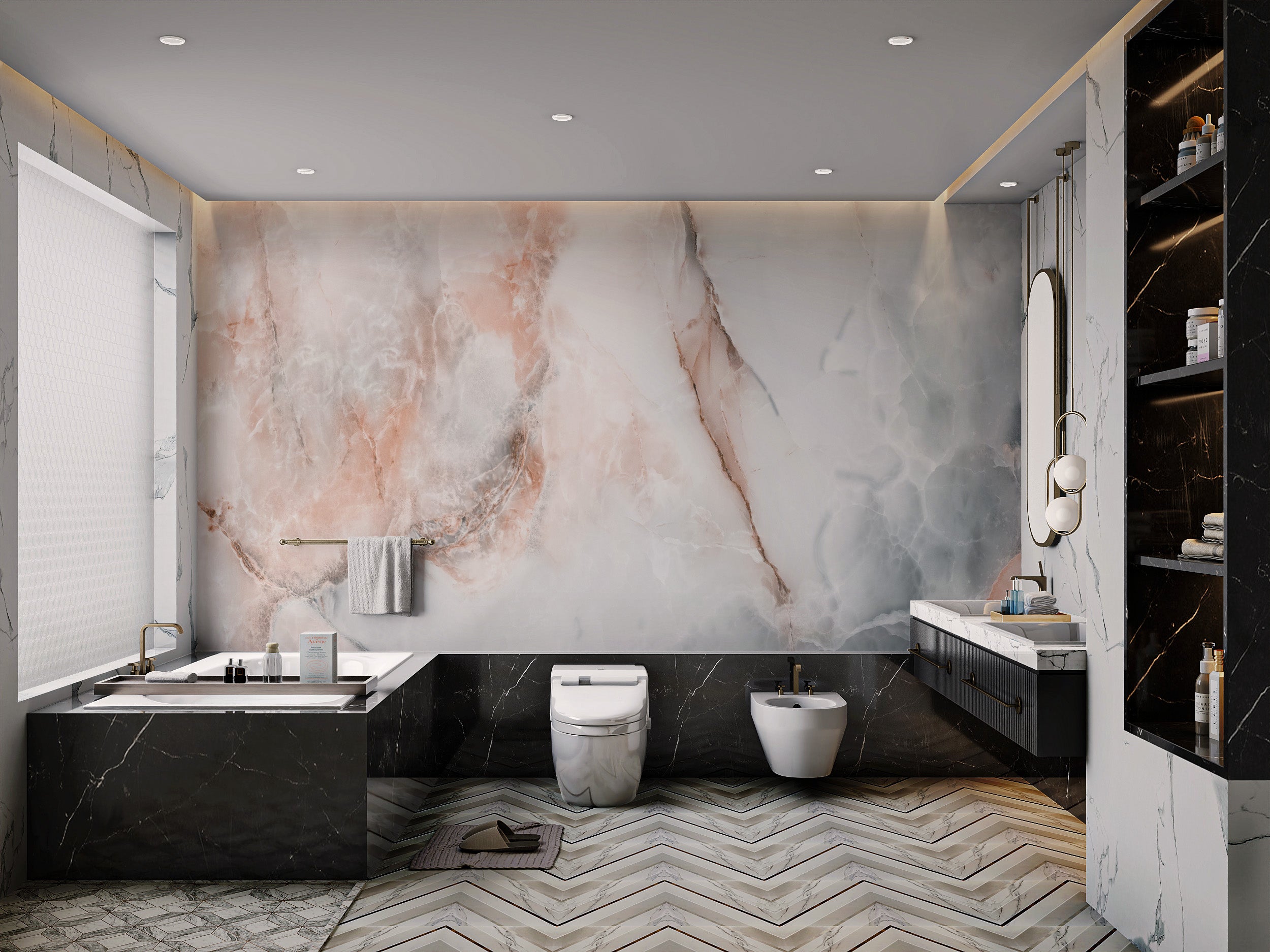 Onyx marble mural for sleek and elegant wall decor