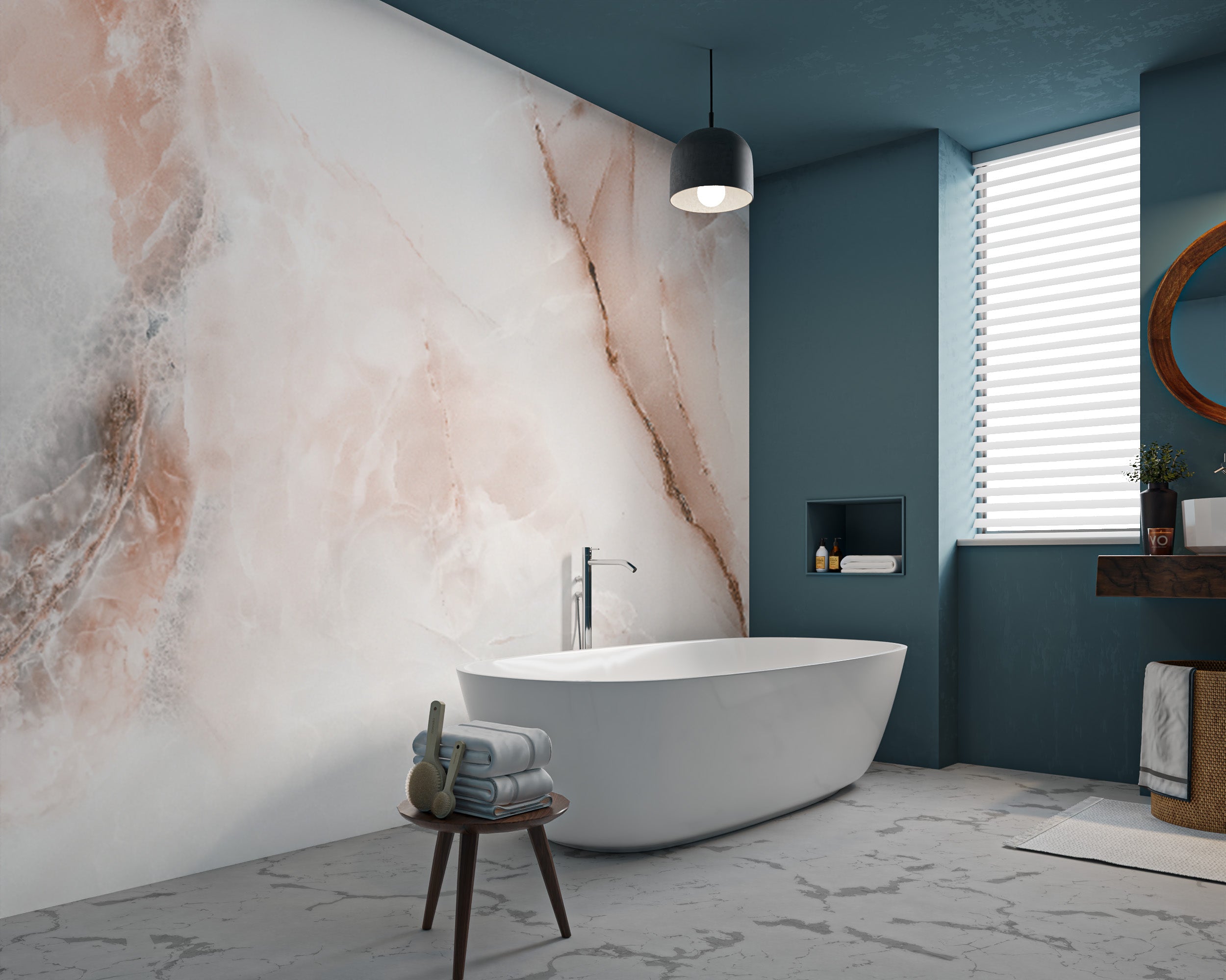 Artistic wall mural featuring polished onyx marble textures