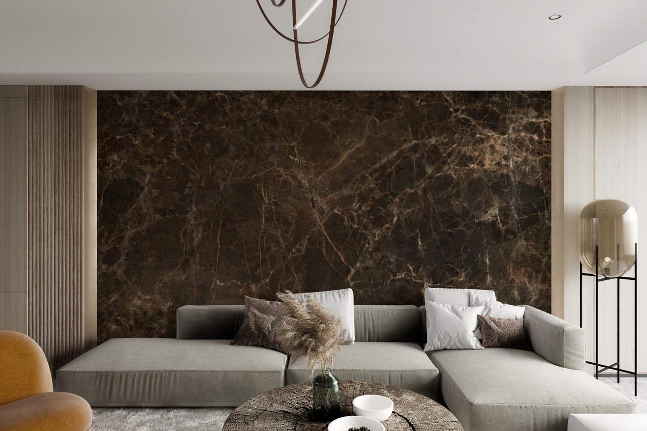 Luxurious Emperador Dark marble wall mural design