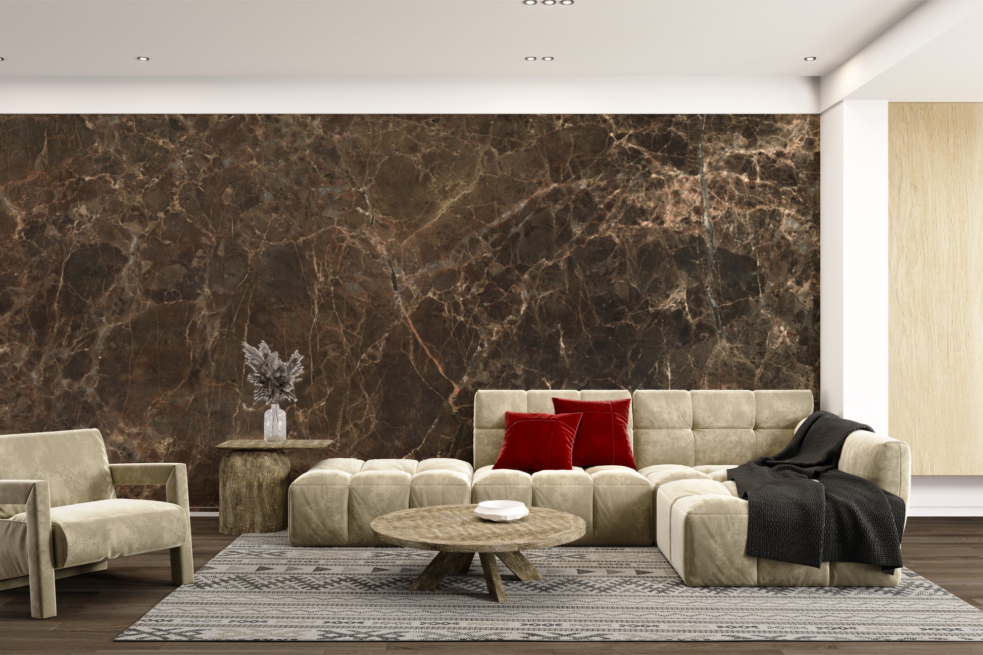 Elegant wall mural featuring Emperador Dark marble patterns