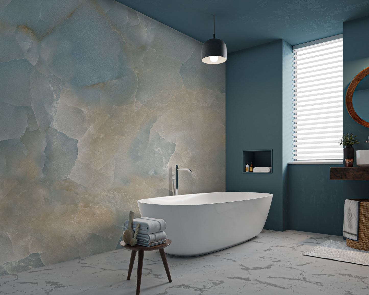 Wall decor with dynamic and colorful onyx textures