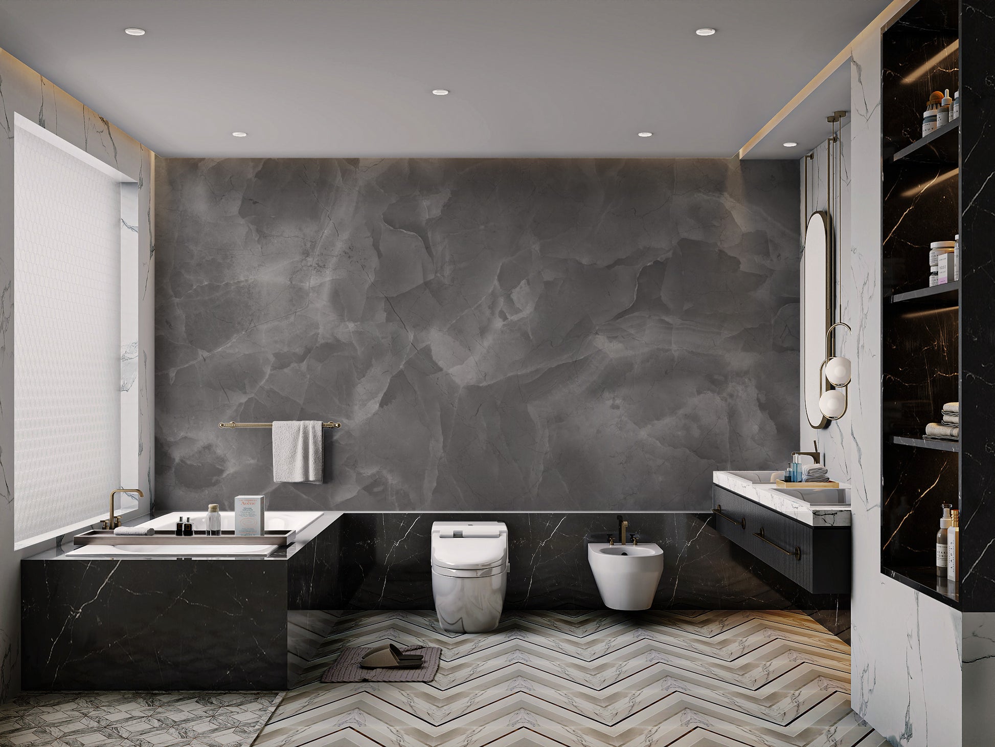 Modern wall mural with sleek grey marble textures