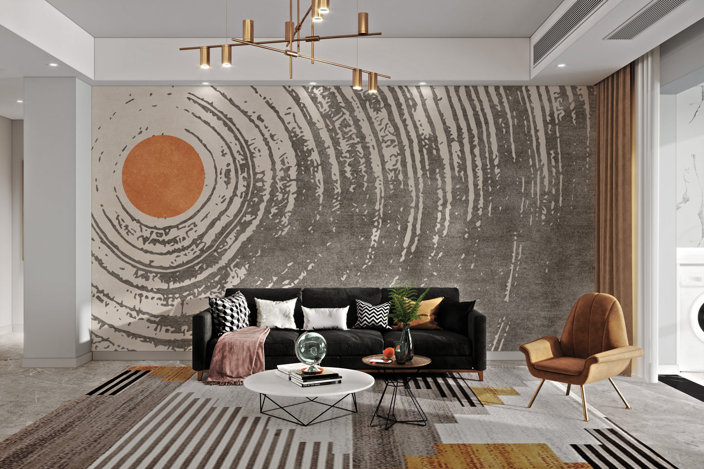 Sun Centered Abstract Circular Mural