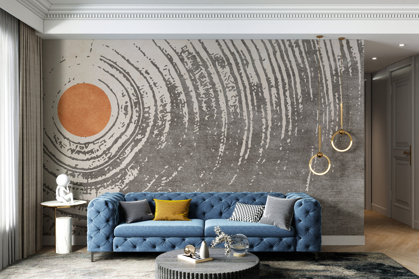 Sun Centered Abstract Circular Mural