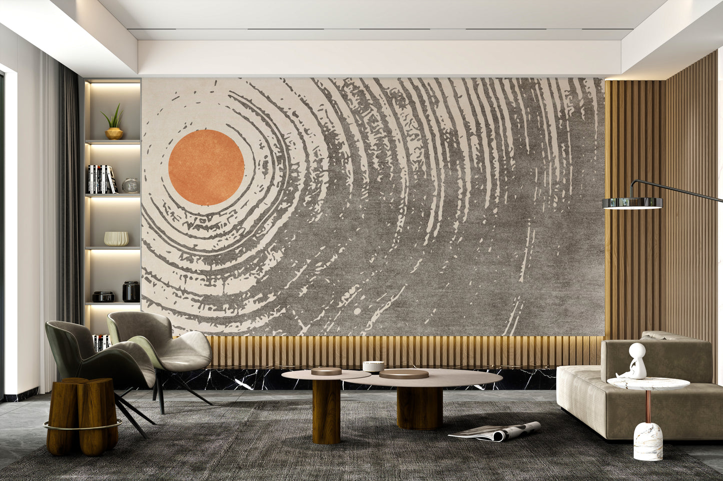 Sun Centered Abstract Circular Mural