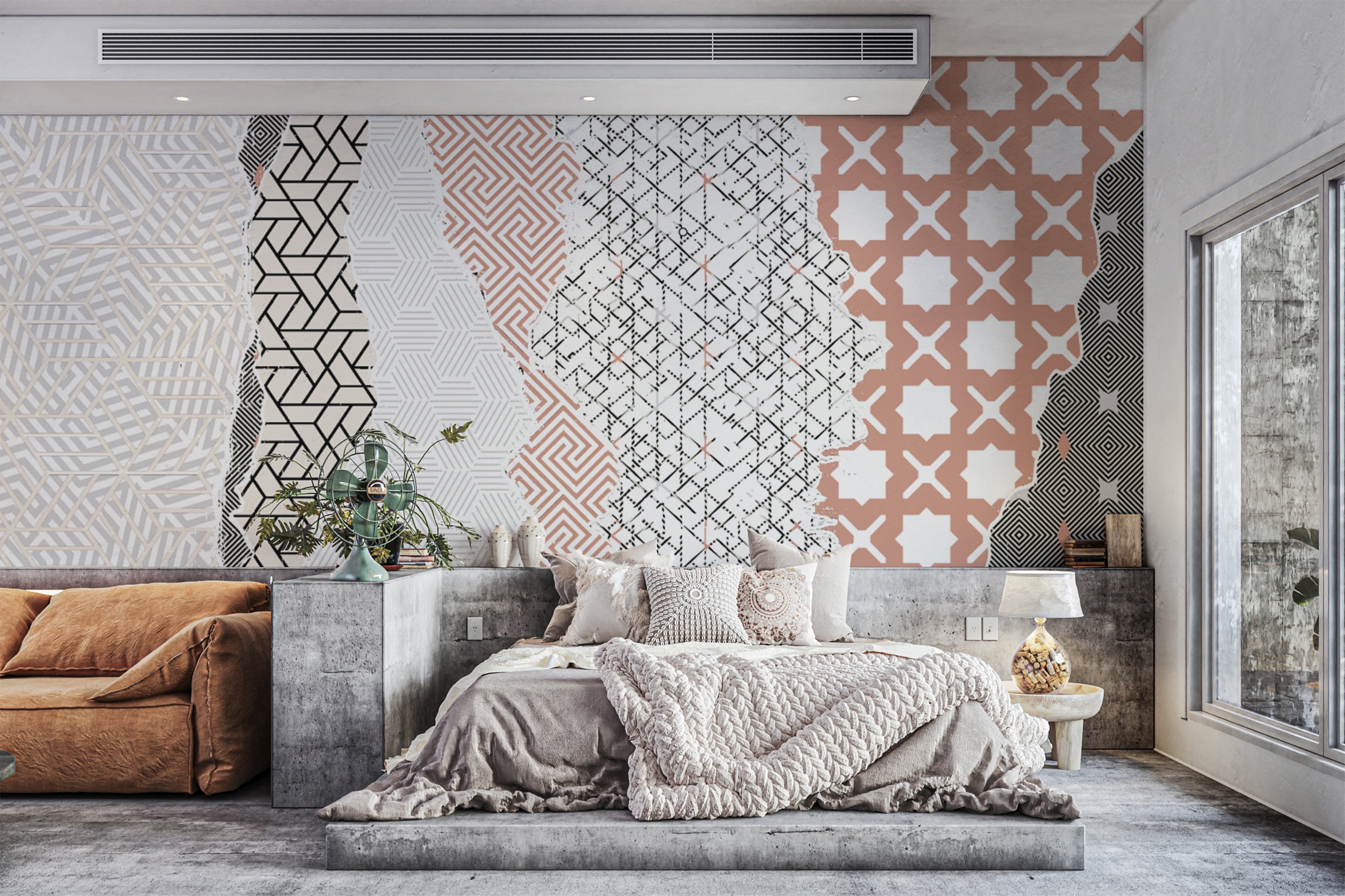 Modern design mural featuring geometric patterns