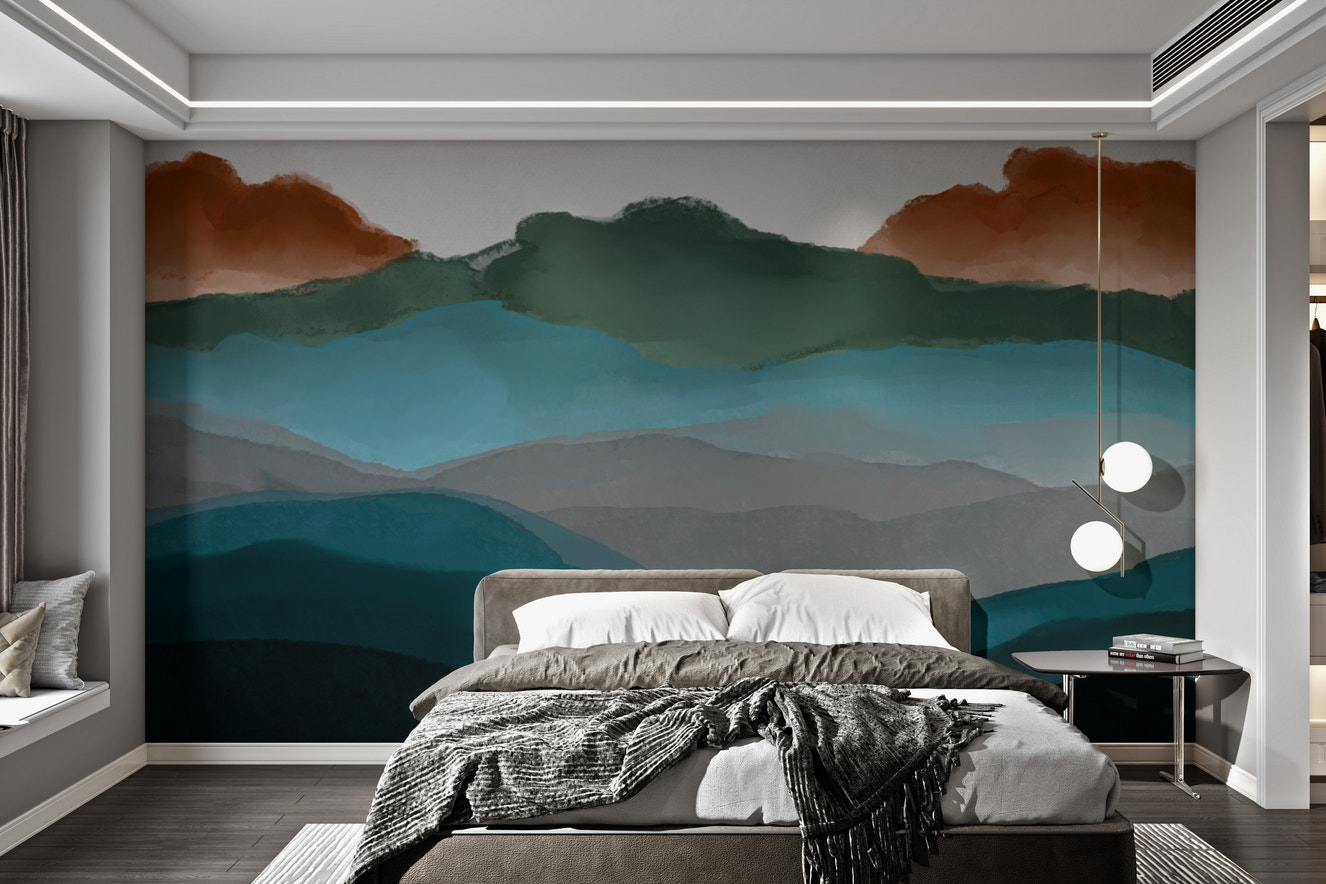 Tranquil abstract mountain landscape wall mural