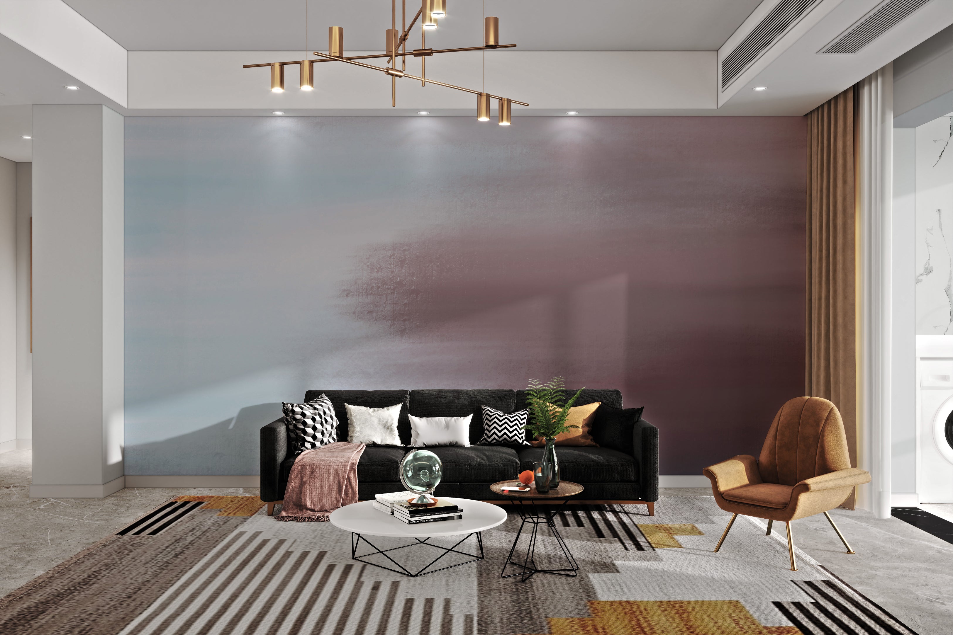 Subtle gradient mural creating a peaceful ambiance