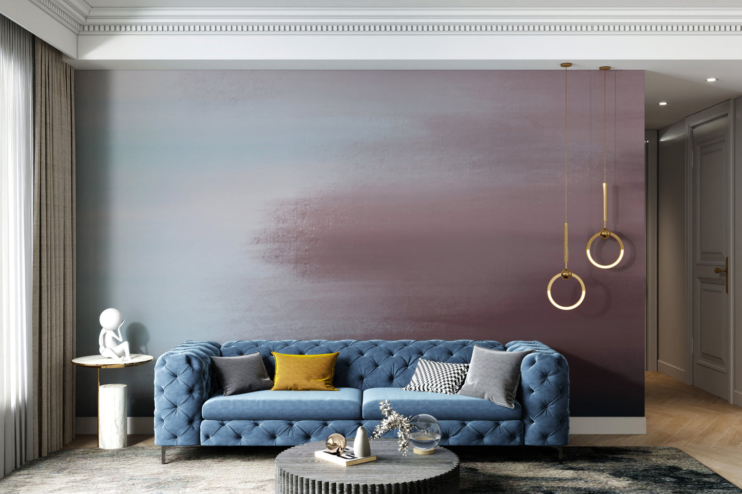 Soothing abstract mural with blended gradient tones