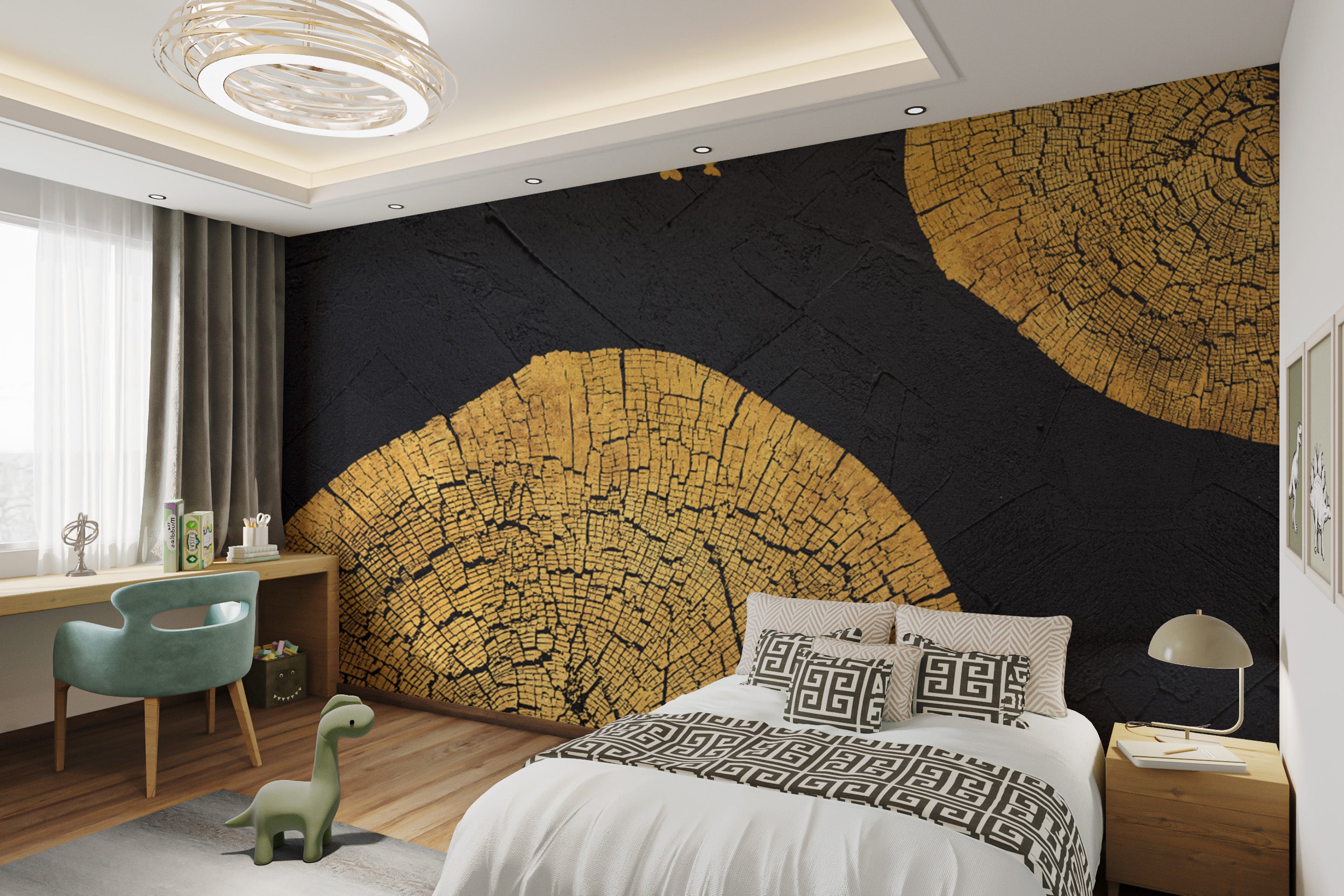 Luxurious gold and wood-inspired butterfly wall mural