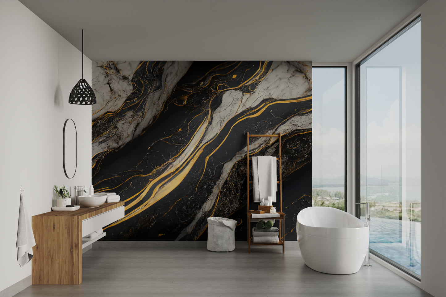 Marble effect wallpaper for elegant bathroom decor