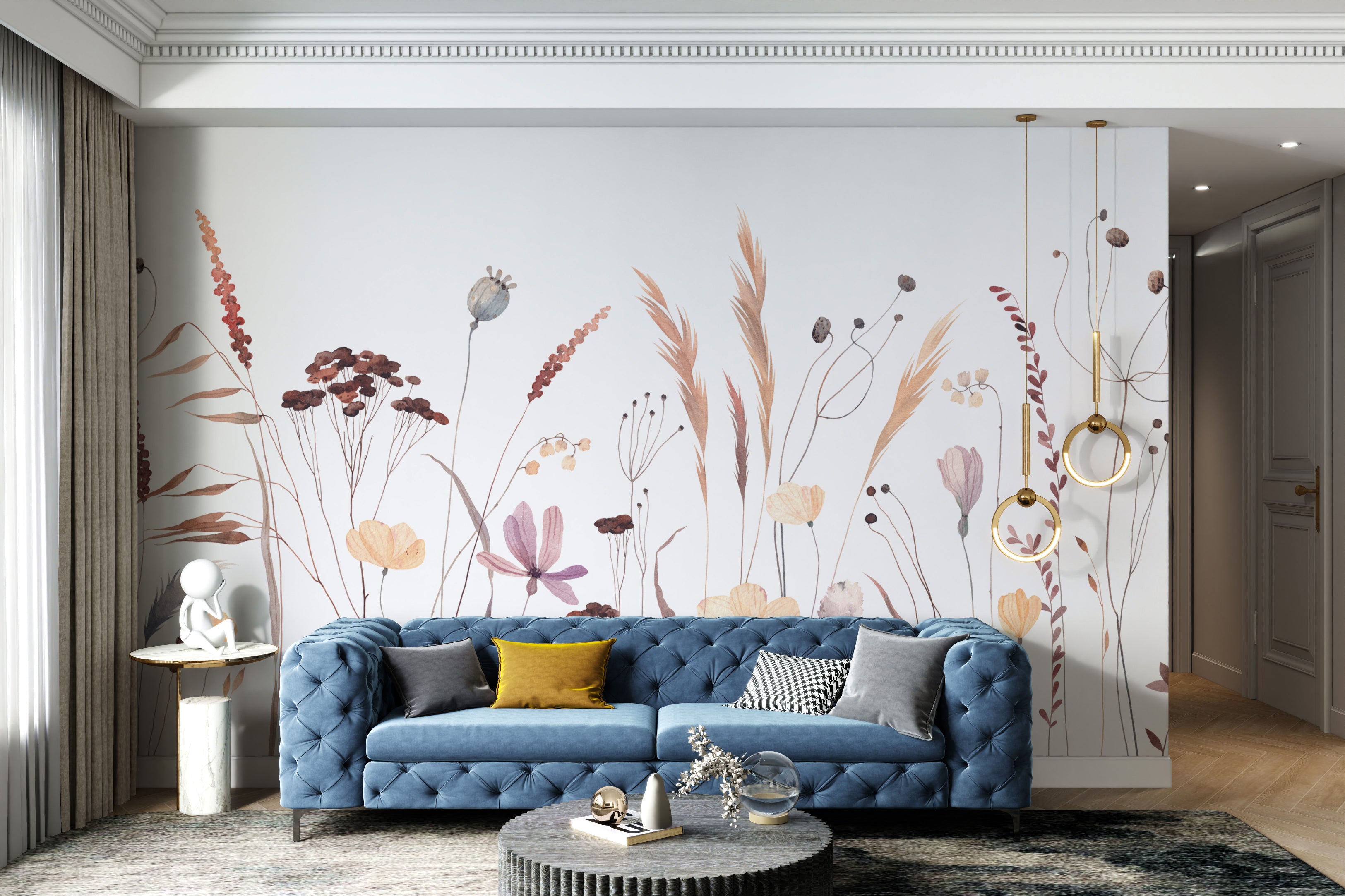 Wildflower mural adding charm with watercolor elegance