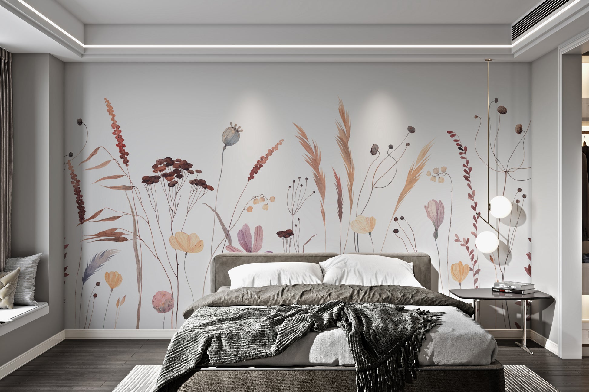 Whimsical floral wall art with hand-painted wildflowers