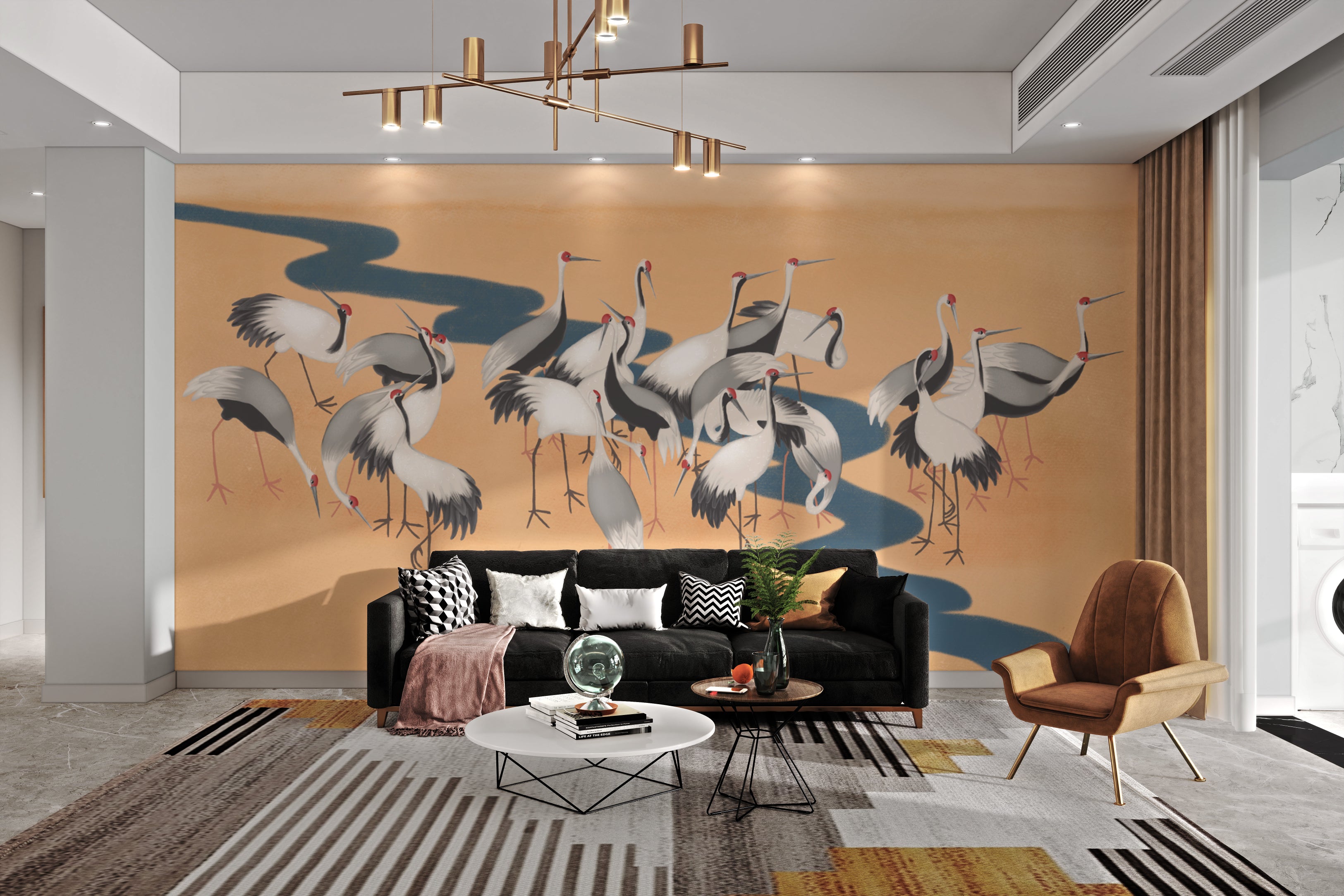 Stunning crane dance design for tranquil interiors