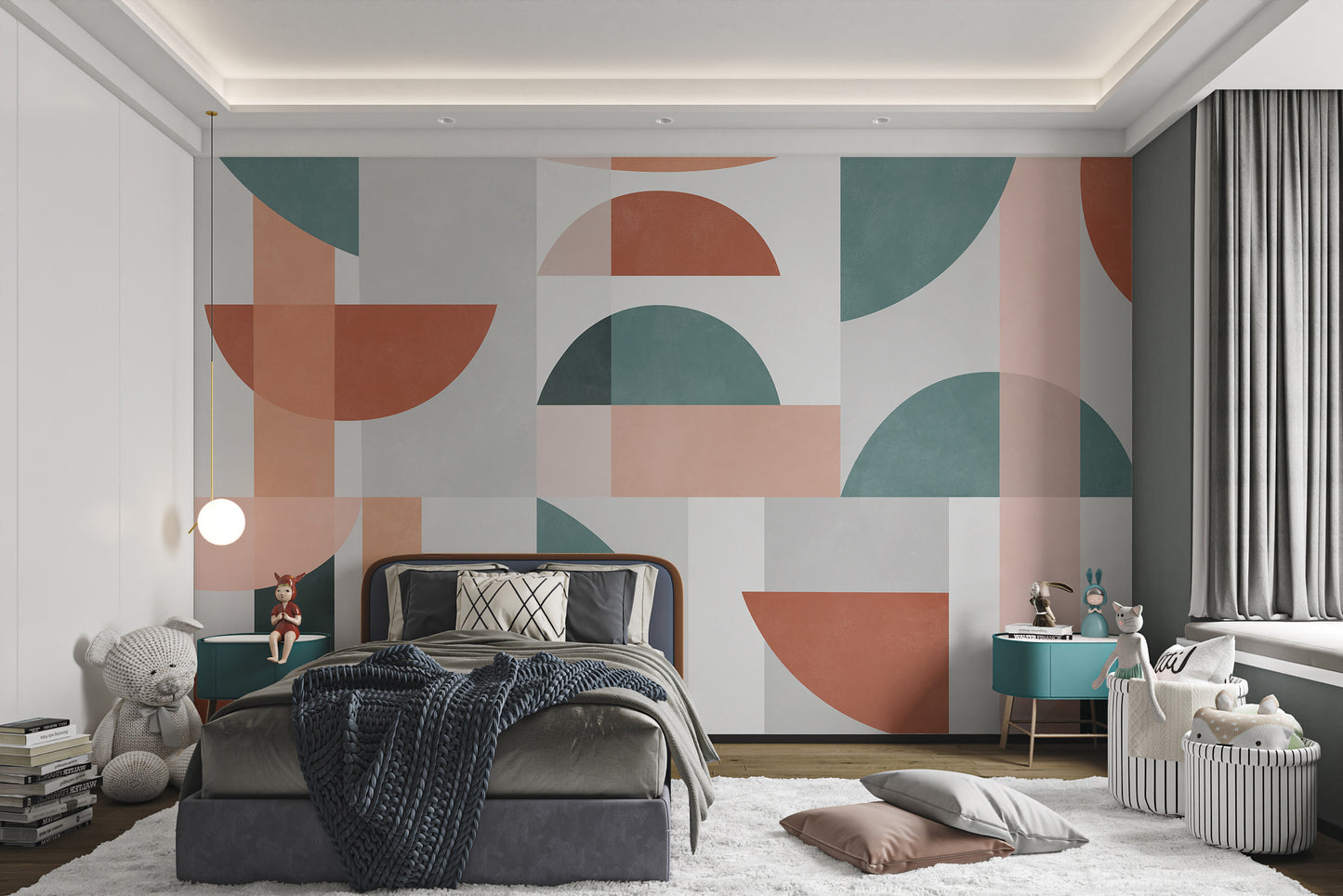 Abstract shapes form a modern wall mural art