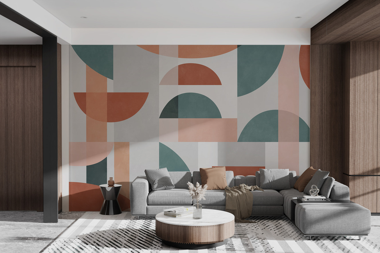 Modern abstract mural with bold geometric shapes