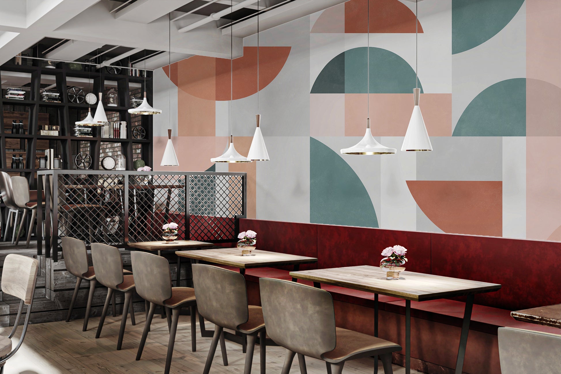 Geometric wall mural in a modern abstract style