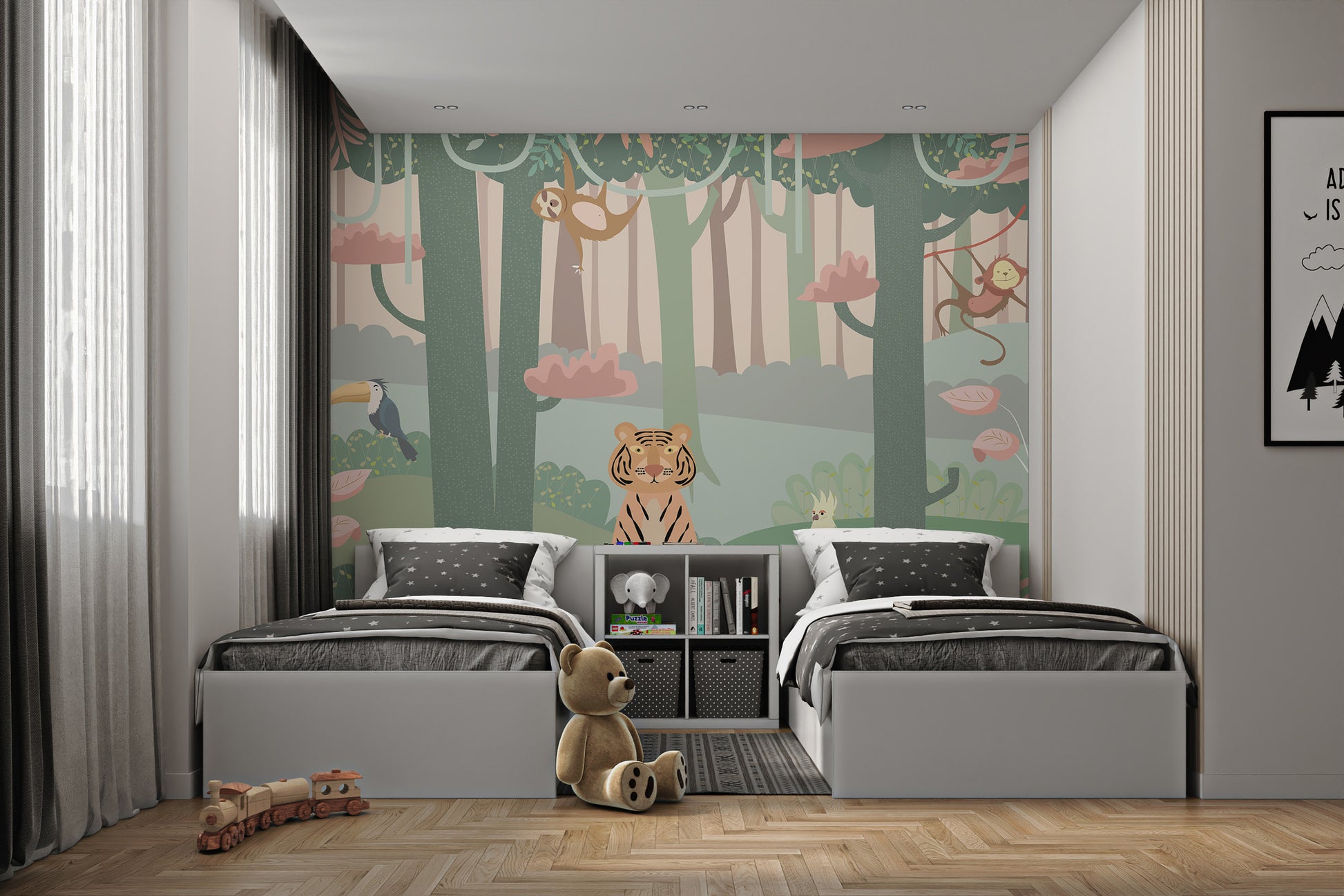 Fun forest scene with cute cartoon animals