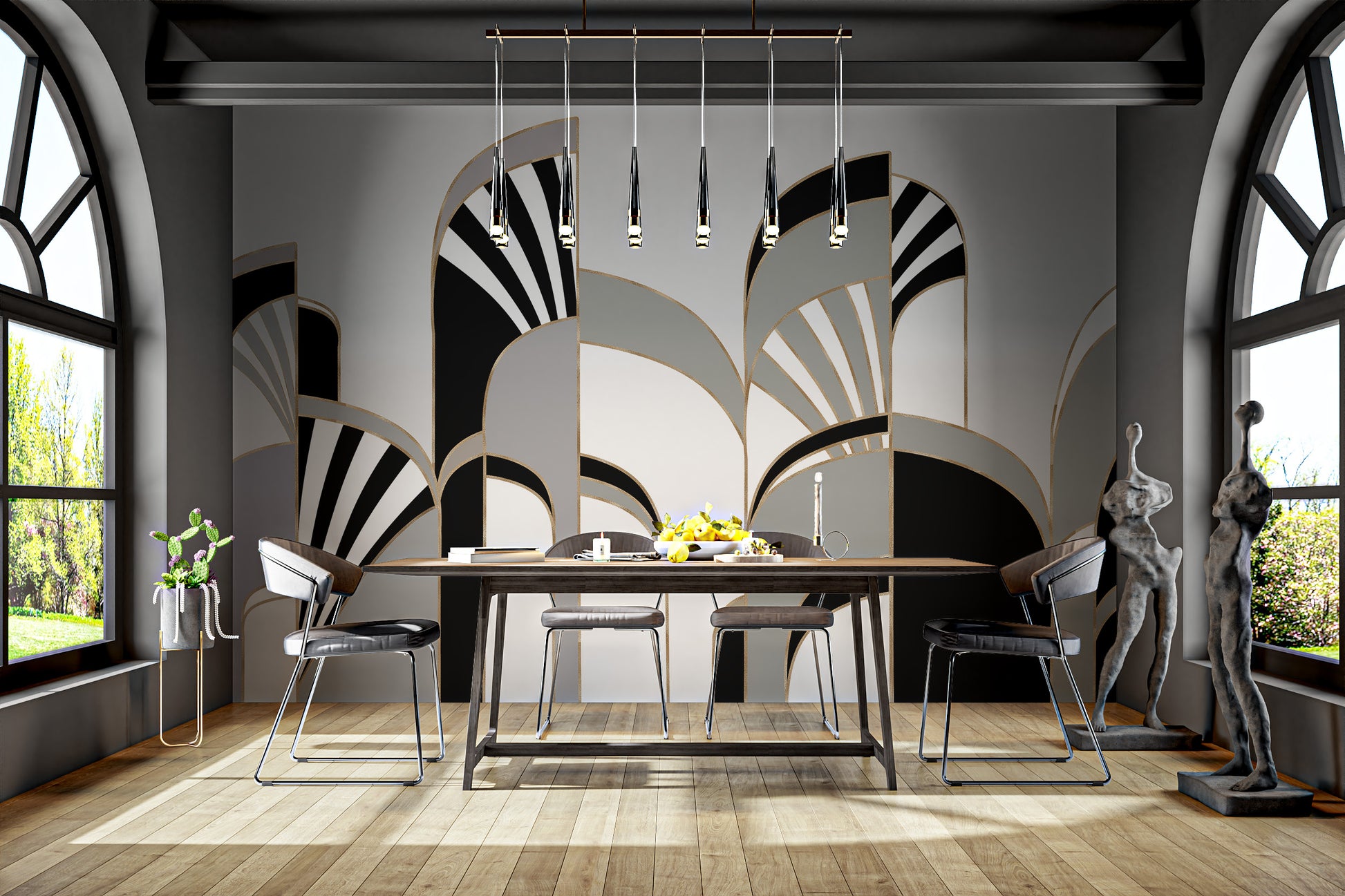 Elegant art deco wallpaper with bold patterns