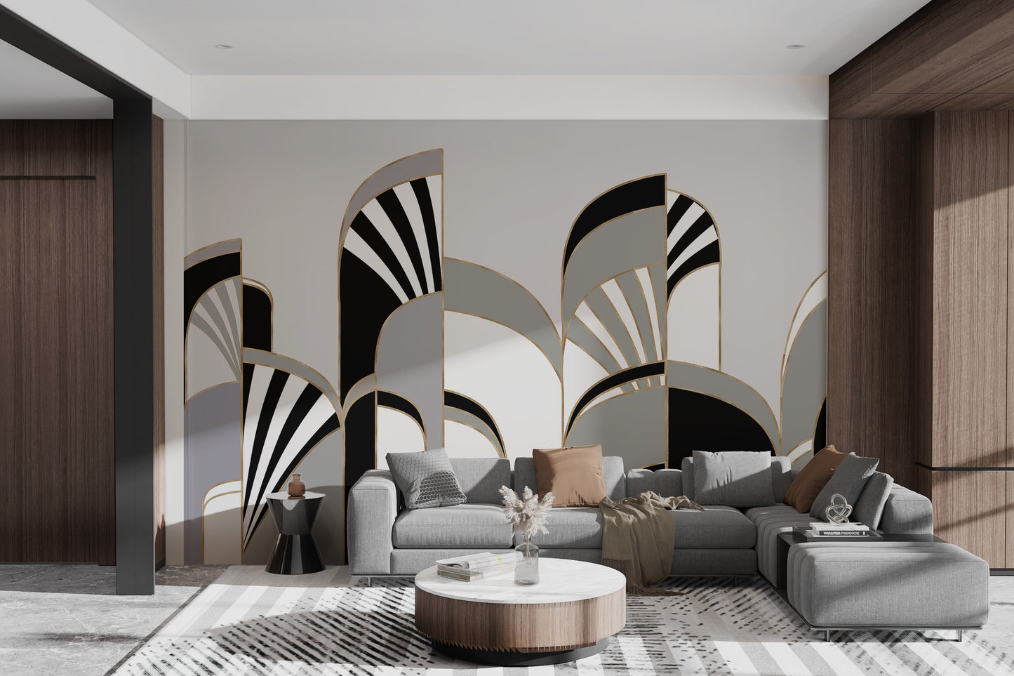 Stylish black and white art deco wall murals