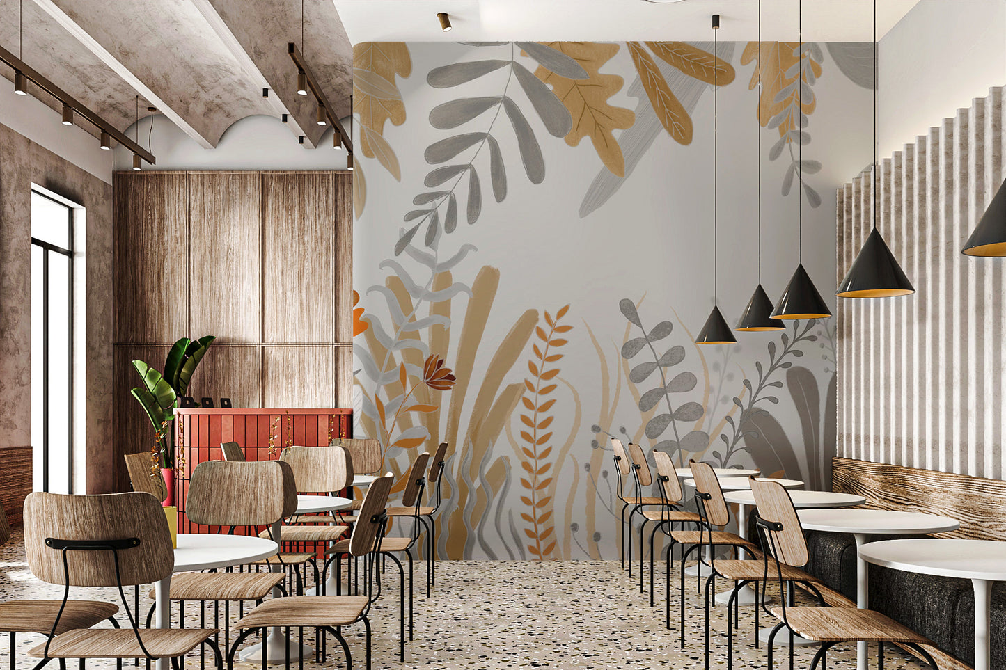 Artistic foliage mural for interiors