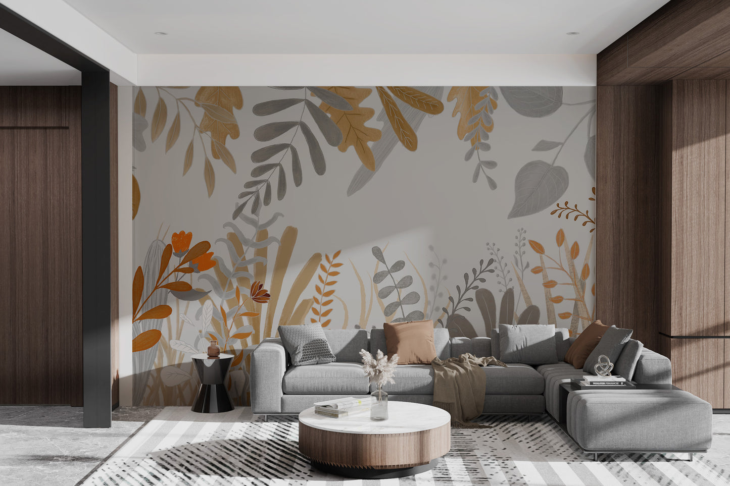 Soft hand-painted foliage wall mural