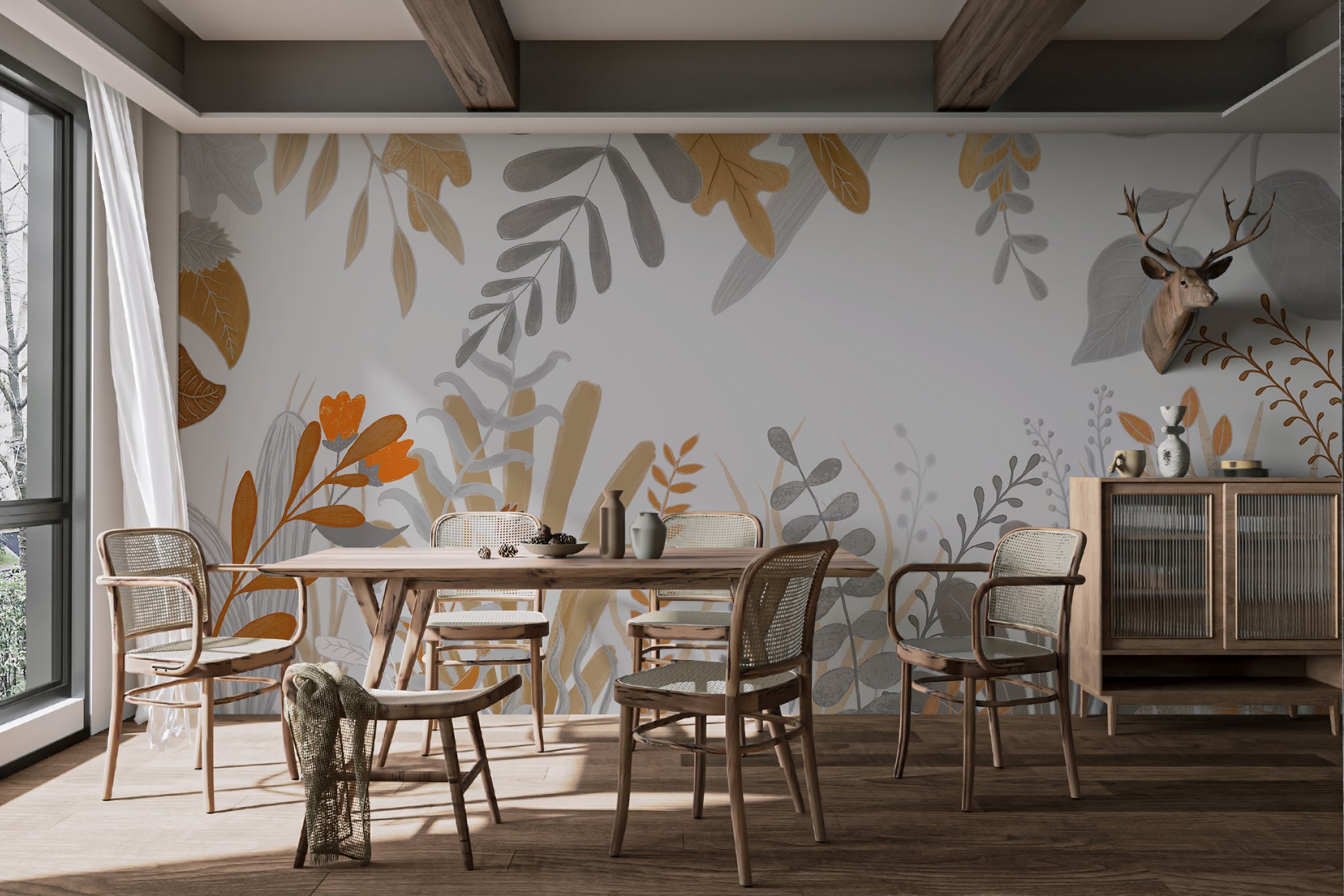 Earthy meadow-inspired wallpaper décor