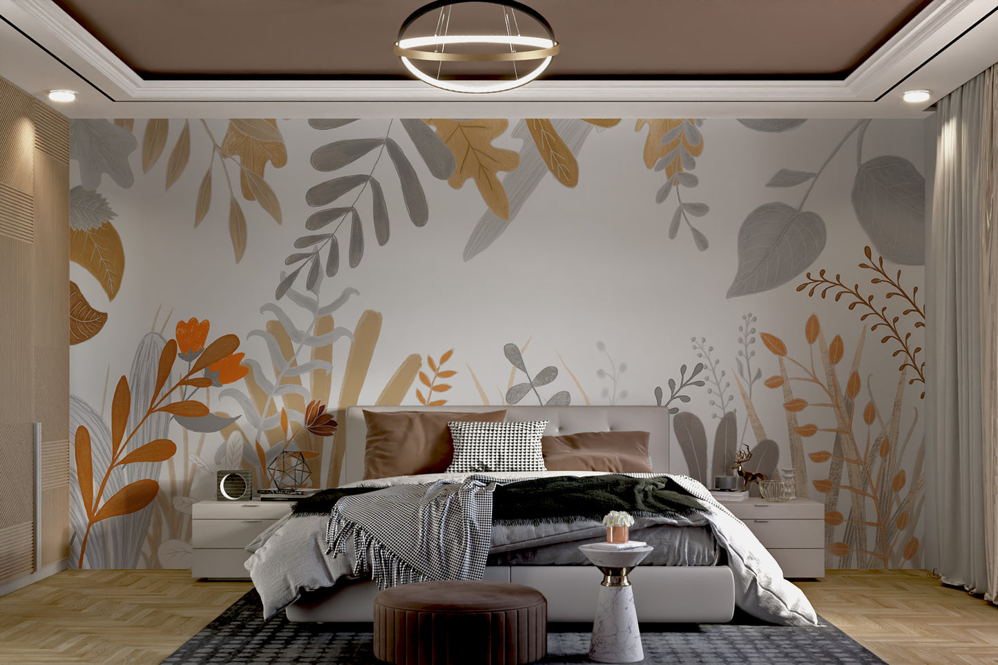 Nature-themed watercolor wall design