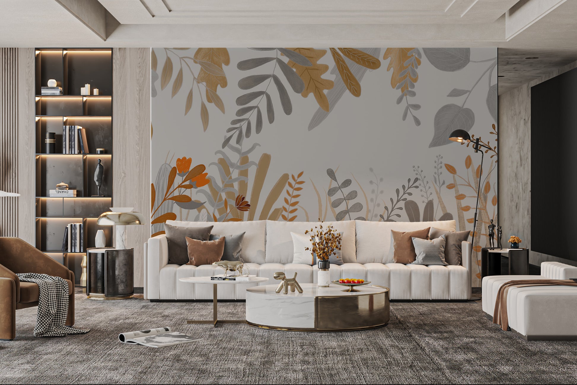 Grass and leaves watercolor wall mural