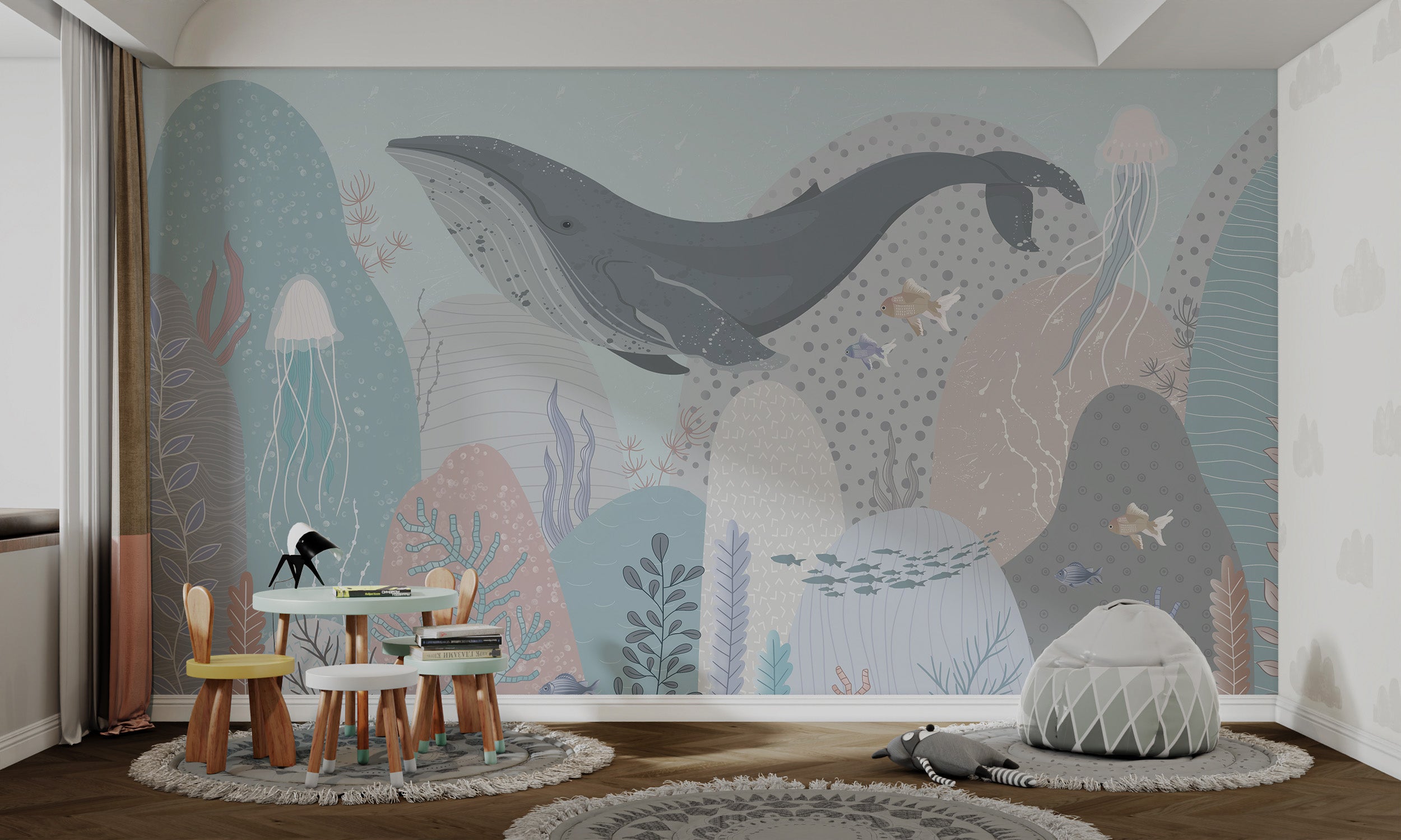 Light-colored underwater wall decor mural