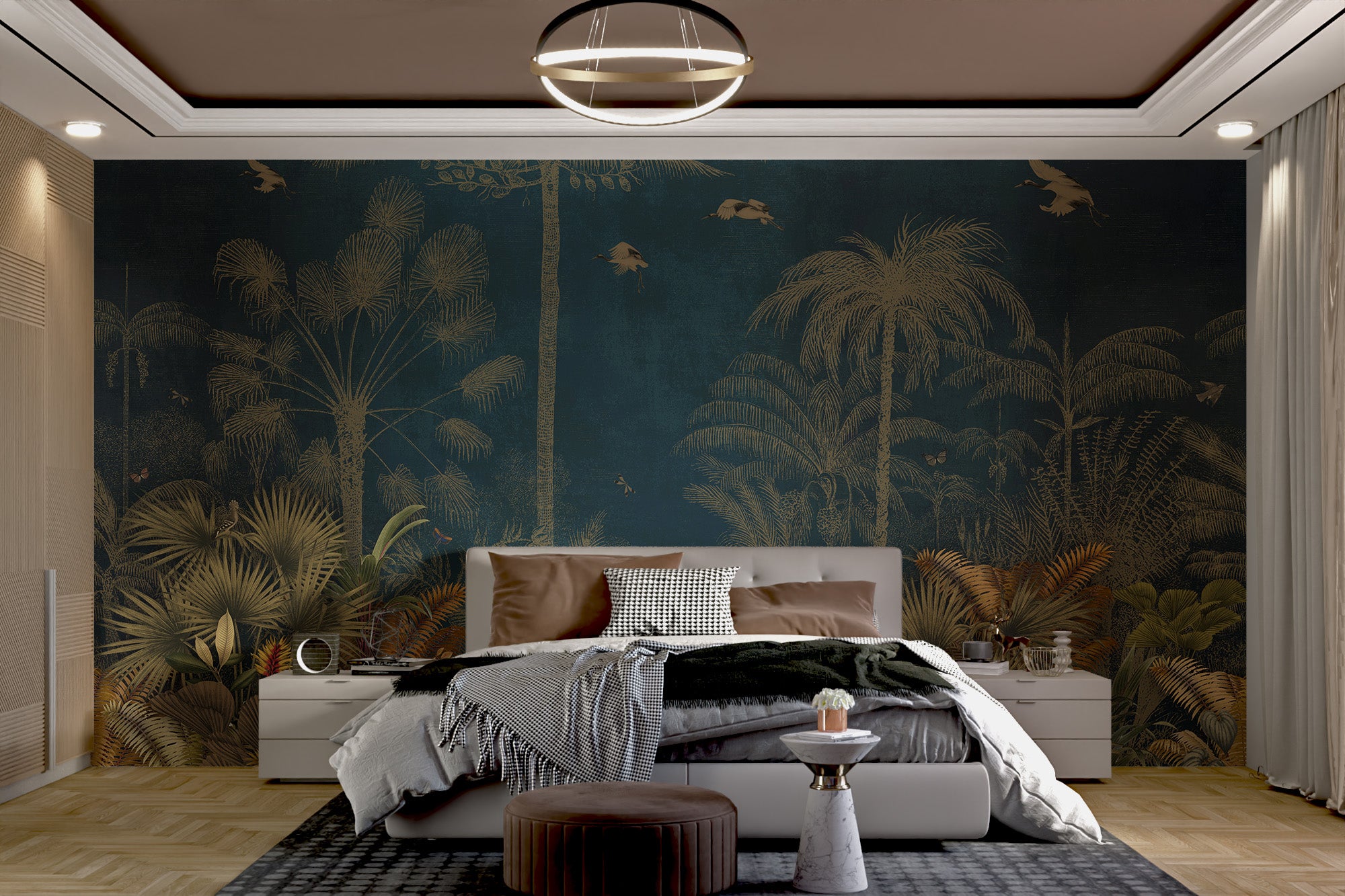 Luxurious vintage forest-themed wall mural