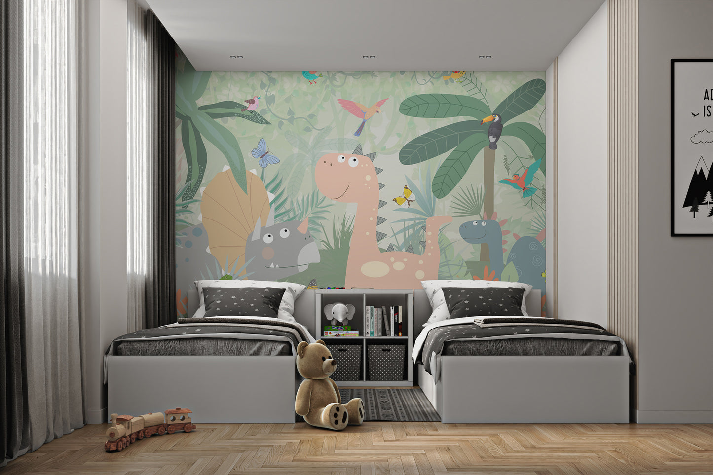 Lively dinosaur wallpaper for children's room