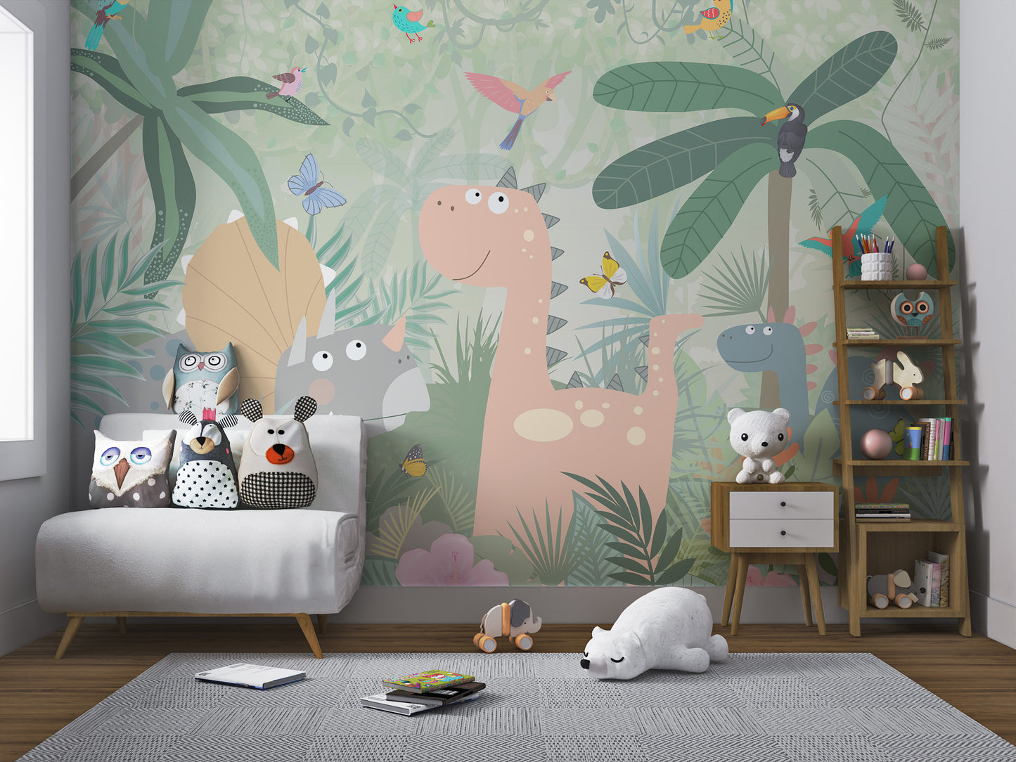 Kids Illustration Dinosaurs Jungle Cartoon Style Wallpaper Murals